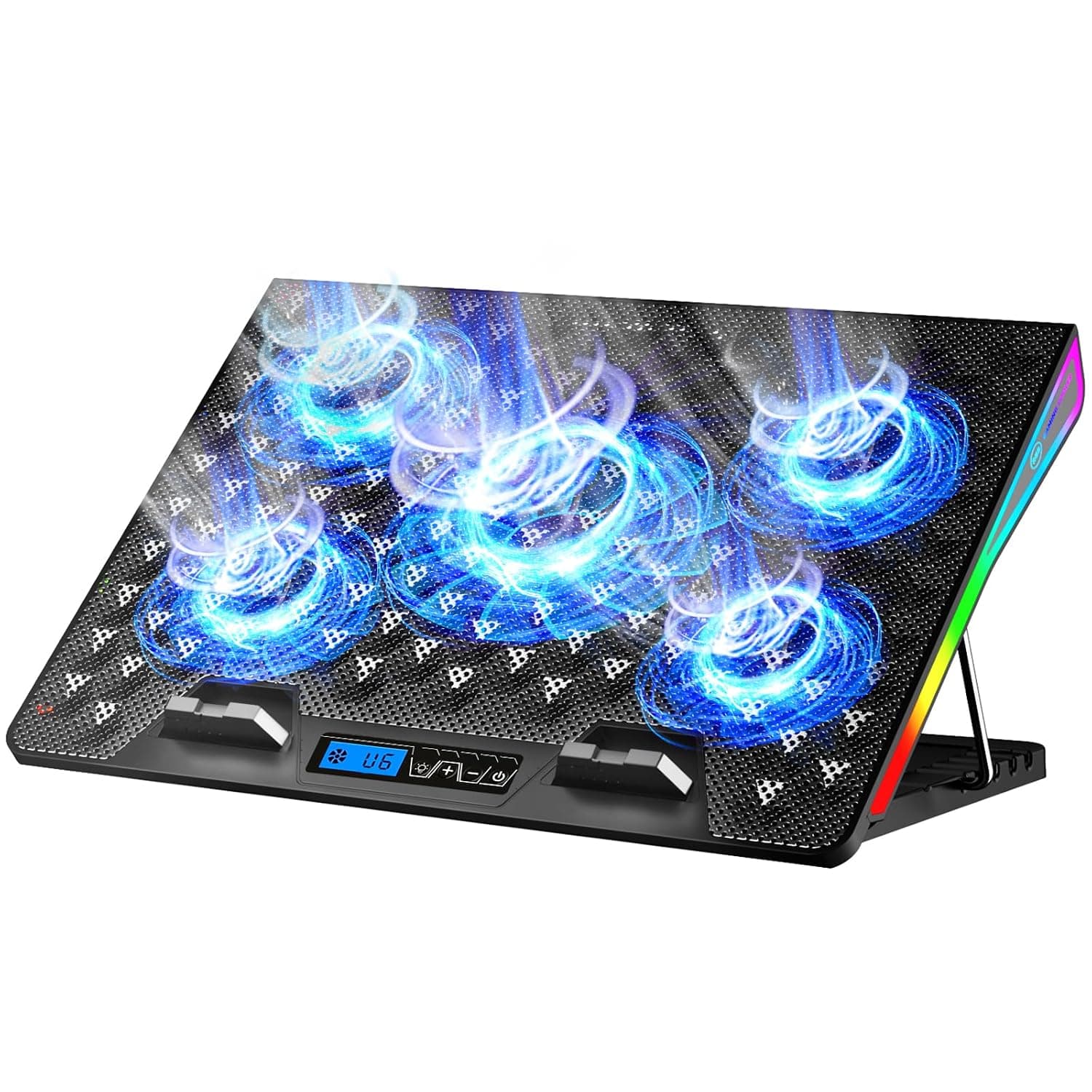 AICHESON Laptop Cooling Pad, Heavy Duty 5 Fans Cooler for 15.6-17.3 Inch Notebook with 4 Height Slots, 2 USB Ports, RGB Lights
