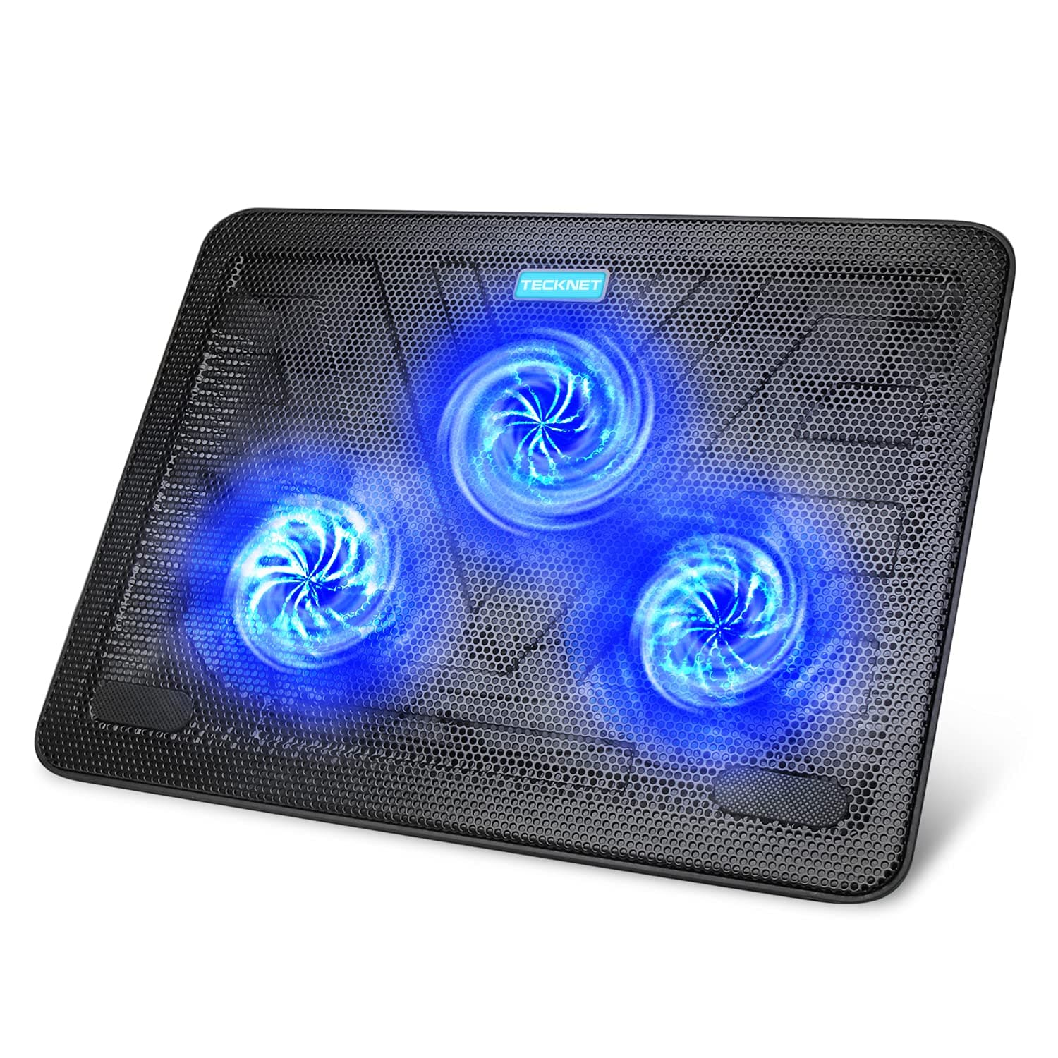 TECKNET Cooling Pad 12"-17" Laptop Cooler with 3 Ultra Quiet Fans, Black | Ergonomic Comfort Notebook Cooling Pad with 2 USB Ports, Light-weight Gaming Laptop Cooling Stand, Large Metal Mesh
