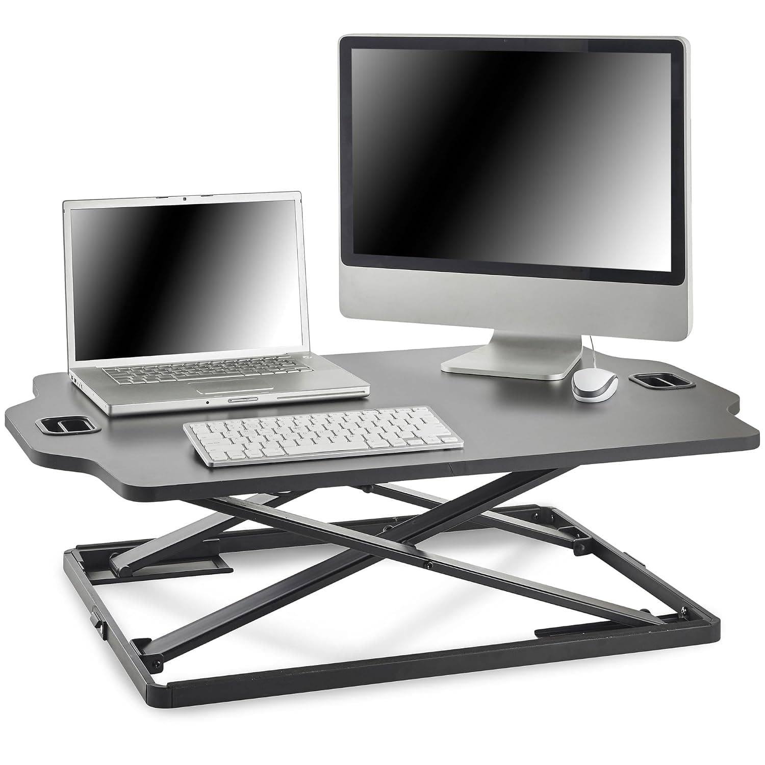 VonHaus Standing Desk Converter, Height Adjustable X-Frame Computer Workstation or Laptop Stand, Ergonomic Spring Sit Stand Office Desk Riser w/Twelve Height Settings, 67cm Length & 8kg Capacity