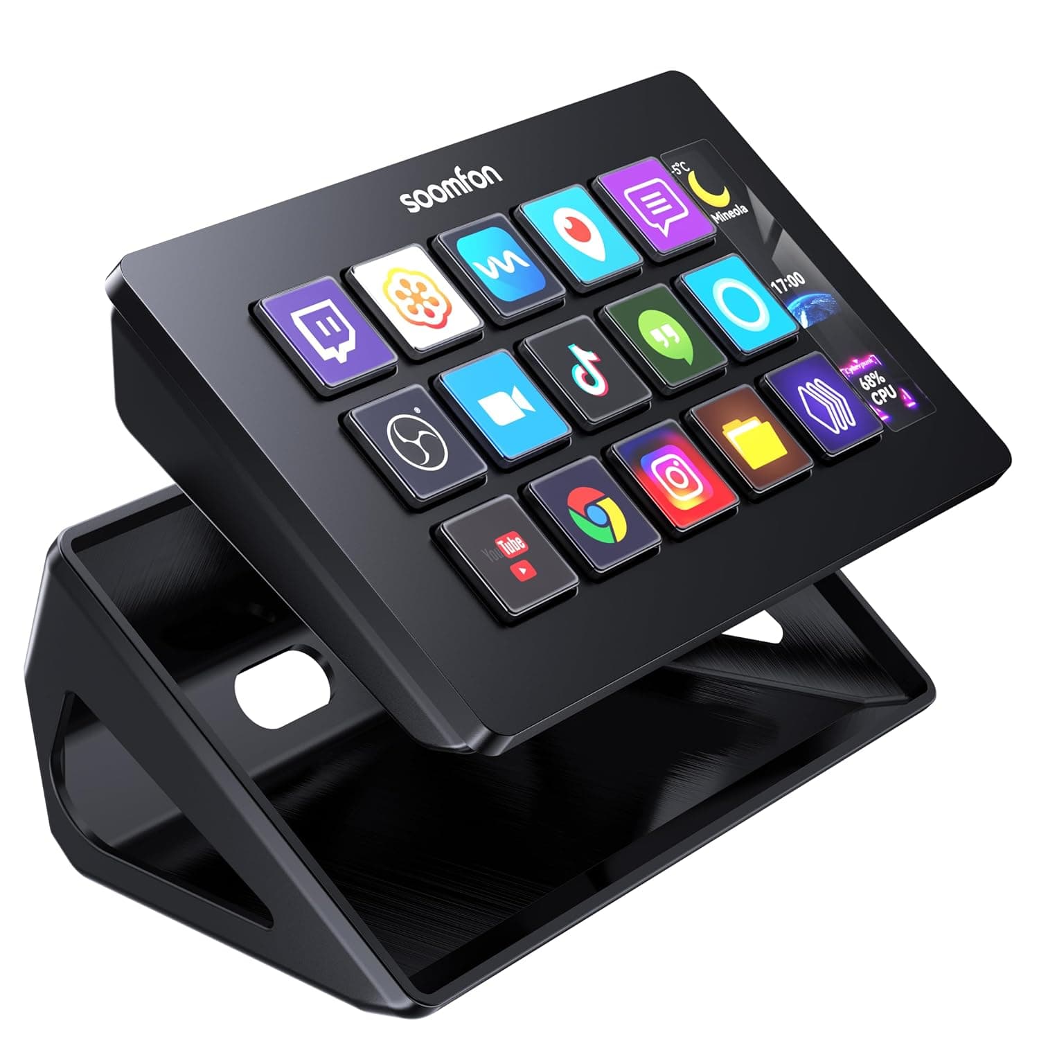SOOMFON Stream Controller Studio Control Deck 15 Macro Keys and Dashboard | 15 Customized LCD Buttons to Trigger Actions, Compatible with OBS, Twitch, YouTube, for Live Streaming Video Editing, Black