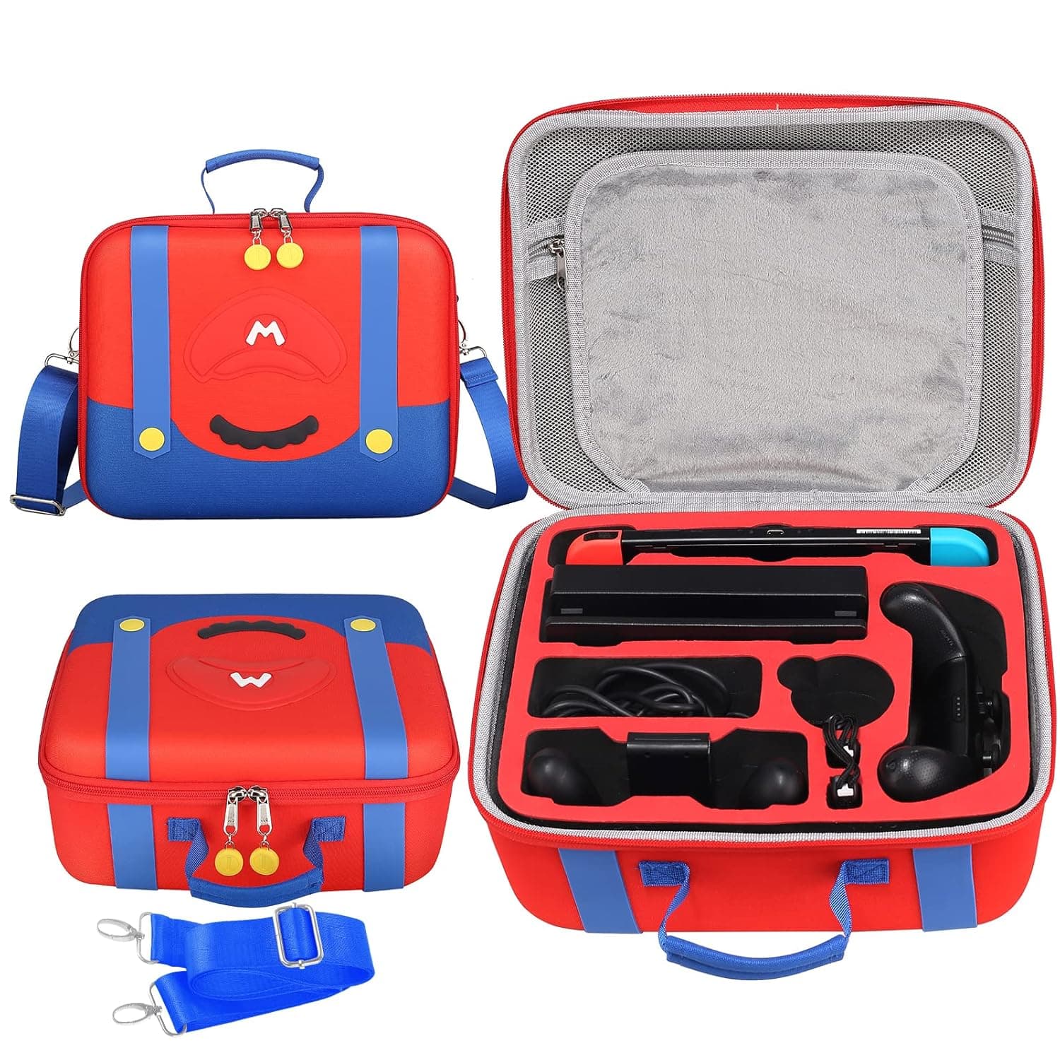Dronside Mario Carrying Case for Nintendo Switch & Switch OLED, Hard Shell, Red & Blue, Compatible with Switch Console, Dock, Pro Controller, Joy-Con, Poke Ball Plus & Accessories