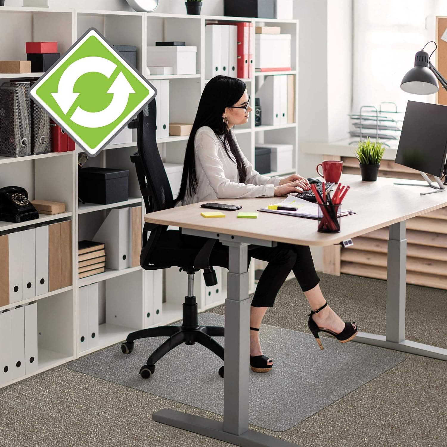 Floortex Evolutionmat Recyclable Chair Mat for Standard Pile Carpets, 120 x 90 cm