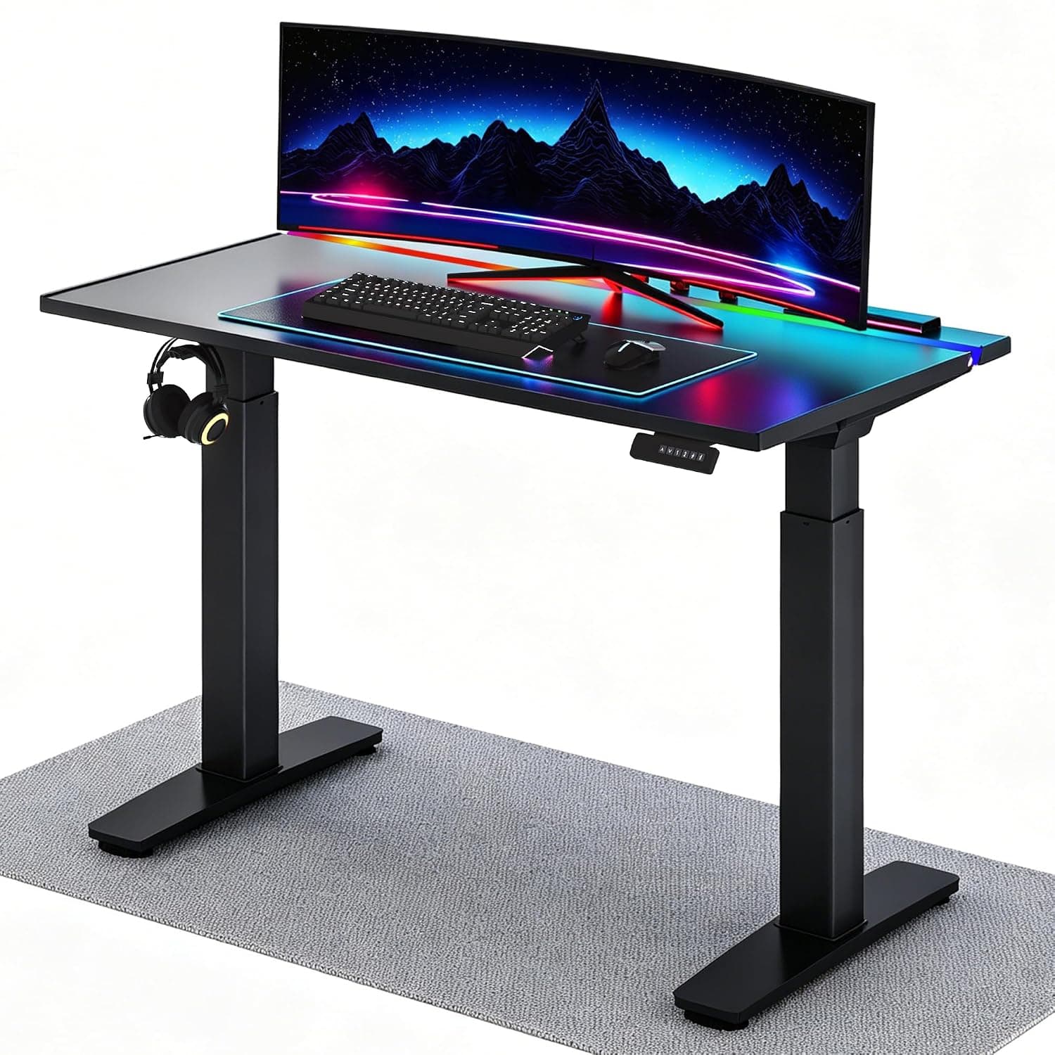 FLEXISPOT Electric Standing Desk with RGB LED Lights, Dual Motor Height Adjustable Gaming Desk with Memory Presets, Ergonomic Sit Stand PC Desk with Cable Management for Home Office Gaming (Black)