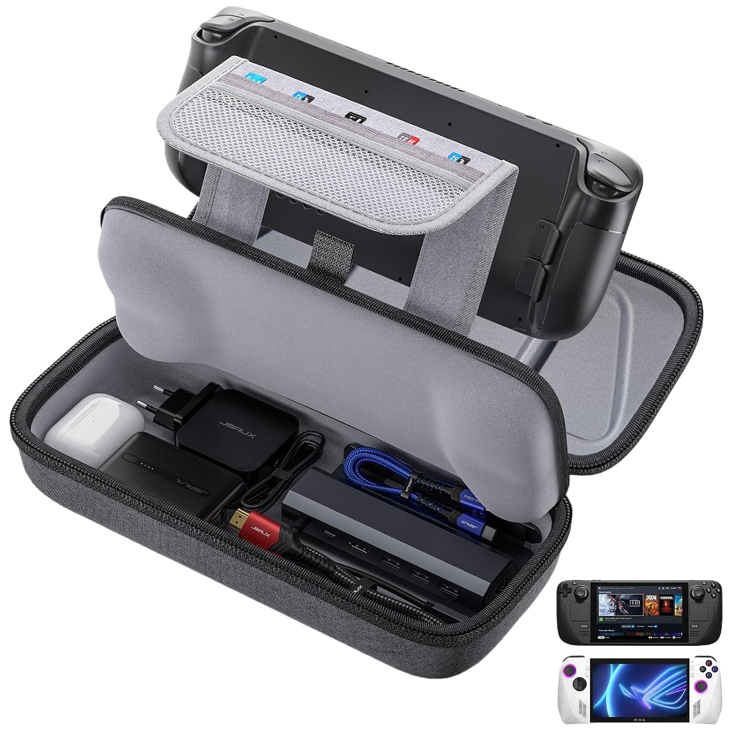 JSAUX Carrying Case for Steam Deck/ROG Ally, Hard Shell Travel Case | Large-capacity Storage, Fits Charger and Dock, Portable Carry Case for Steam Deck OLED