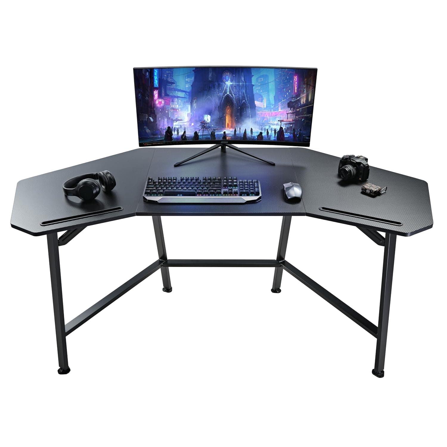EUREKA ERGONOMIC Gaming Desk 160 x 74cm Wing Shaped Computer Desk Large Home Office Desk PC Table with Dual iPad Slots
