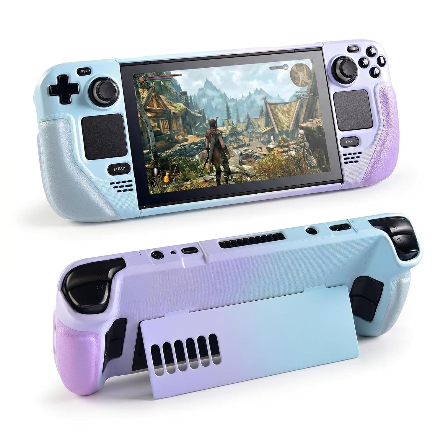 UYIYE Kickstand Case for Steam Deck OLED & LCD - Blue Purple Gradient Cover | Features Soft Leather Grips, 1:1 Precise Fit, Drop Protection, Built-in Stand & Heat Vent