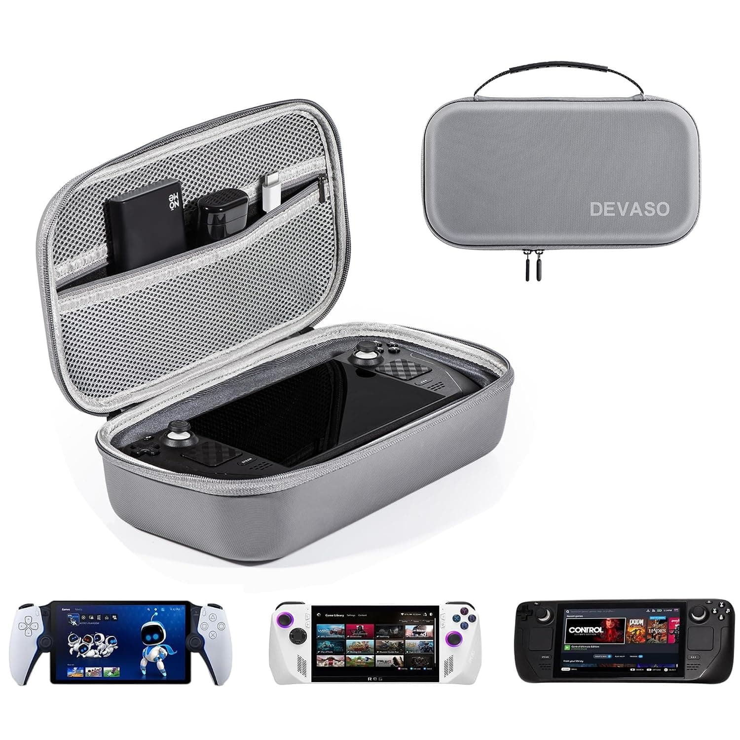 DEVASO Upgraded Carrying Case for ASUS ROG Ally X/PlayStation Portal/Steam Deck/OLED, Waterproof Portable Storage Shoulder Bag Travel Case for Steam Deck Console & Accessories