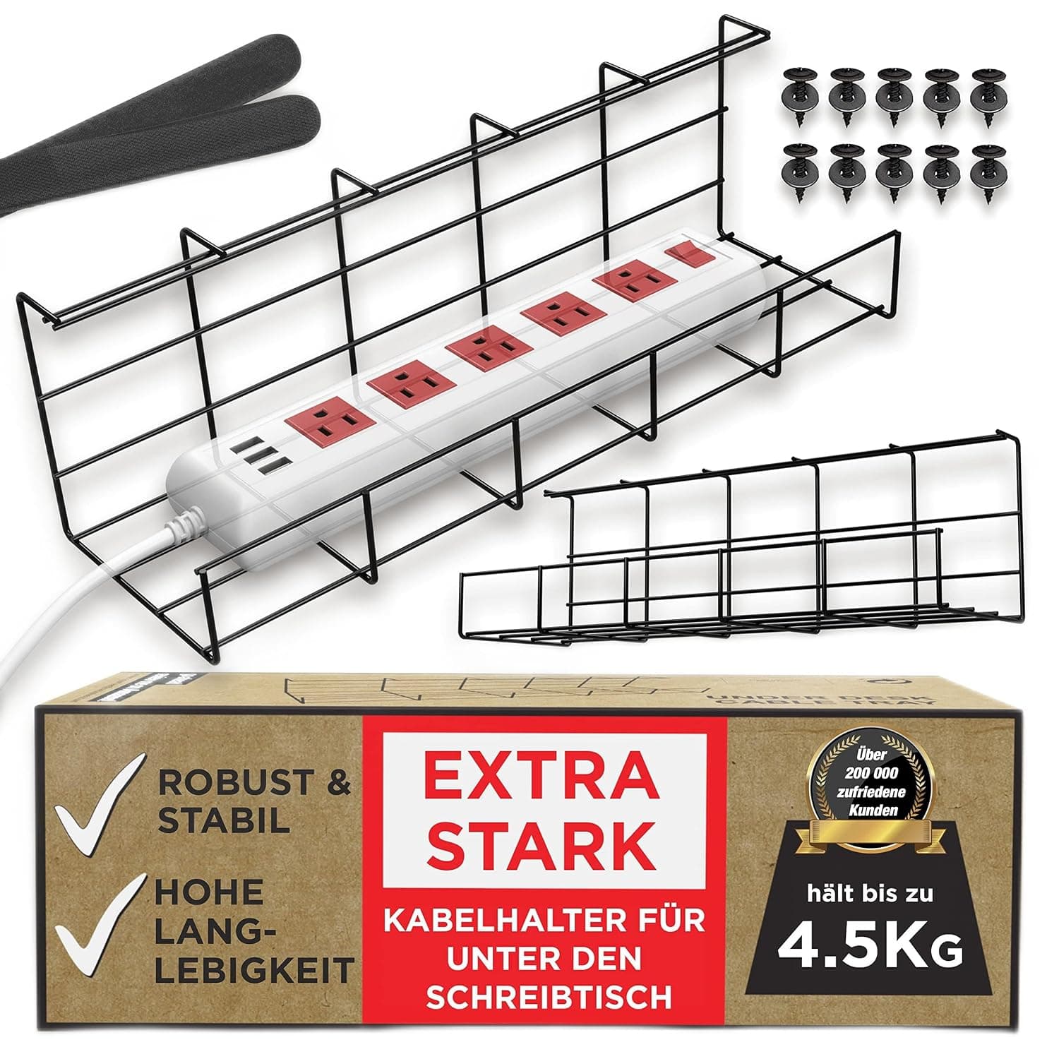 Under Desk Cable Management Tray - Under Desk Cable Organizer for Wire Management. Rack (Black Wire Tray - Set of 2x 16'')