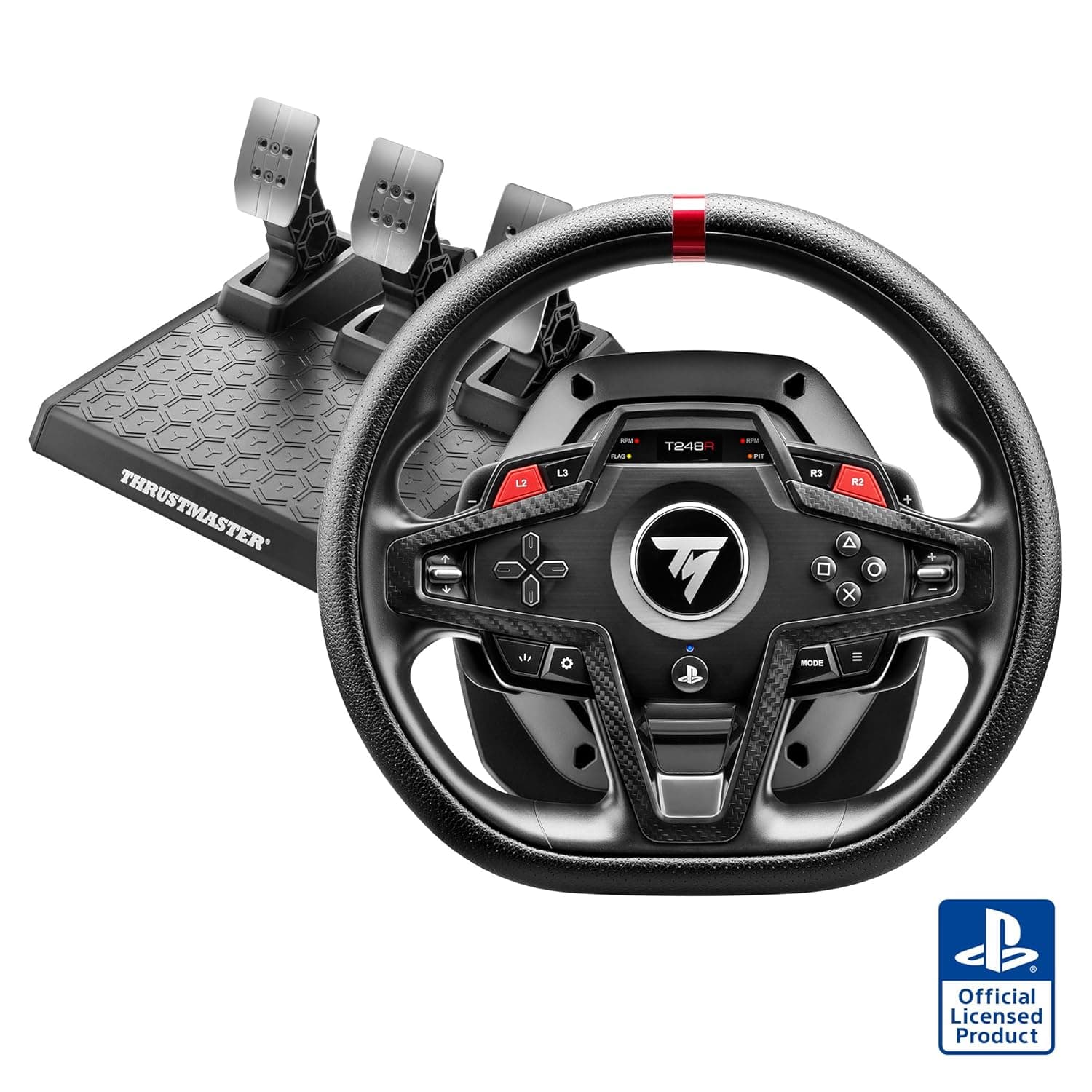 Thrustmaster T248R Force Feedback Racing Wheel & Magnetic Pedals – 3.1 N⋅m Hybrid Drive – Interactive Dashboard Display – For PS5, PS4 and PC – Officially Licensed for PlayStation | 3.1 Nm torque, magnetic paddle shifters, color LCD with 20+ modes, leather grip, 25 buttons, drift-free Hall sensors