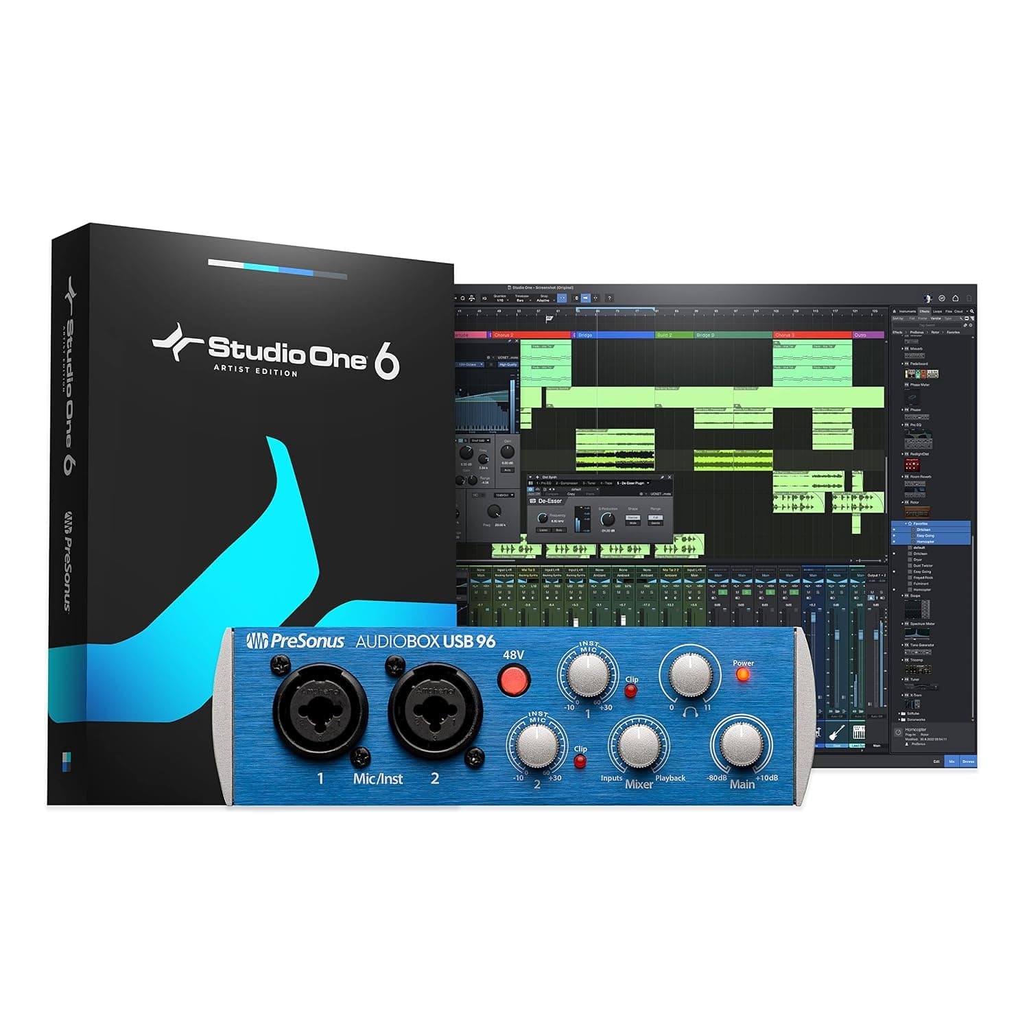 PreSonus AudioBox USB 96, 2-In/2-Out audio Interface with software bundle including Studio One Artist, Ableton Live Lite DAW and more for recording, streaming and podcasting