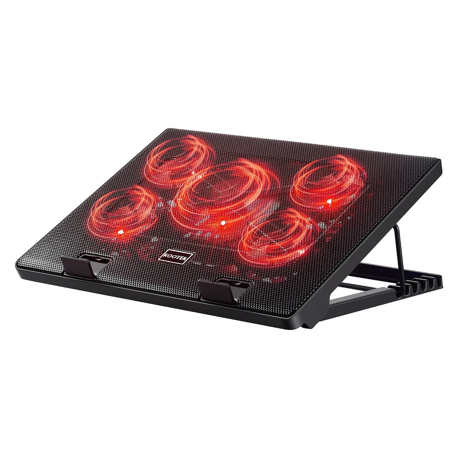 Kootek Laptop Cooling Pad Cooler Stand with 5 Quiet Fans for 12"-17" Laptop | 5 Fans, USB Powered, Laptop Cooling Stand with 2 USB Hub, 6 Adjustable Height, 360° Cooling Coverage, Anti-Slip, Red LED
