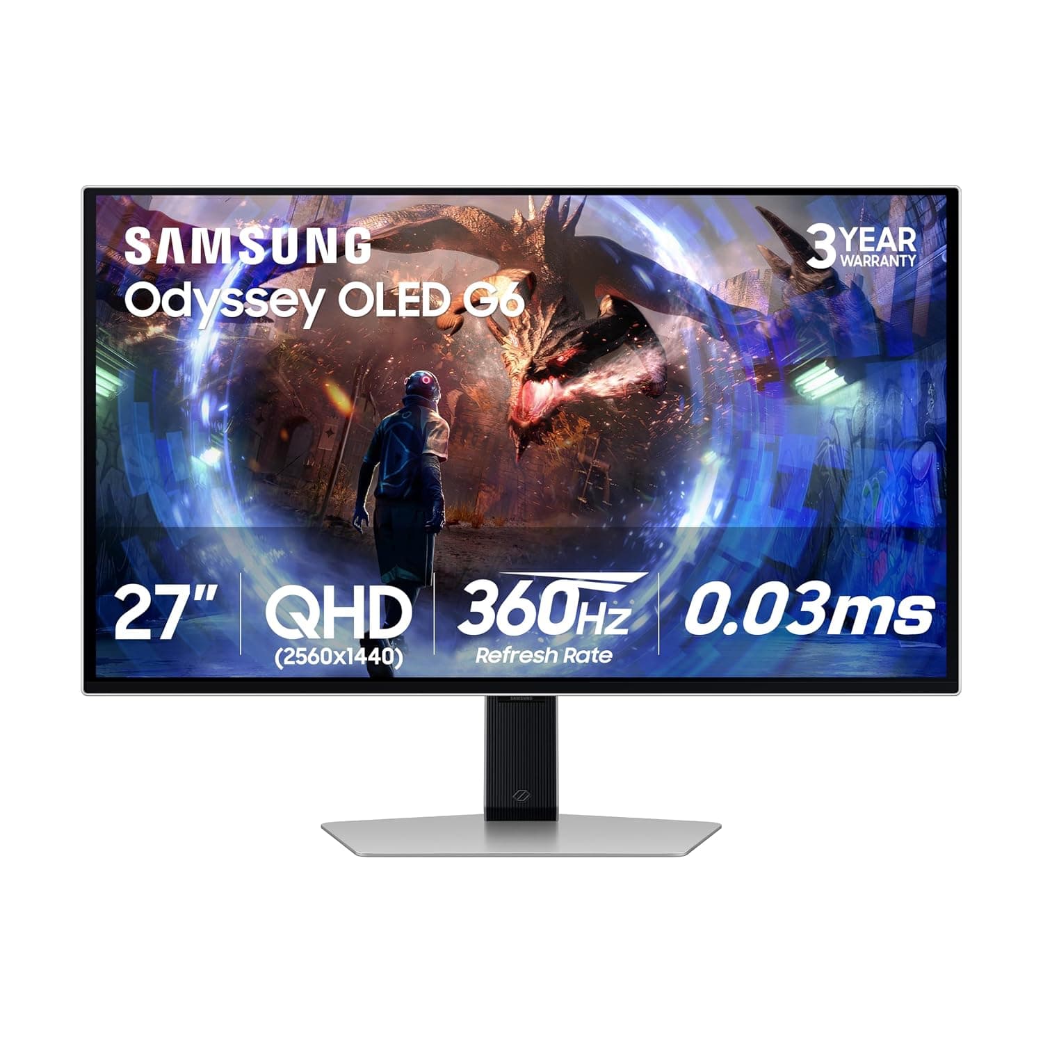 SAMSUNG Odyssey Qd-Oled G6 (G60Sd) Series 27" Gaming Monitor with Qhd 360Hz 0.03Ms, Amd Freesync Premium Pro, Anti-Glare, Stylish Design, Cooling System, Ls27Dg602Snxza, 2024
