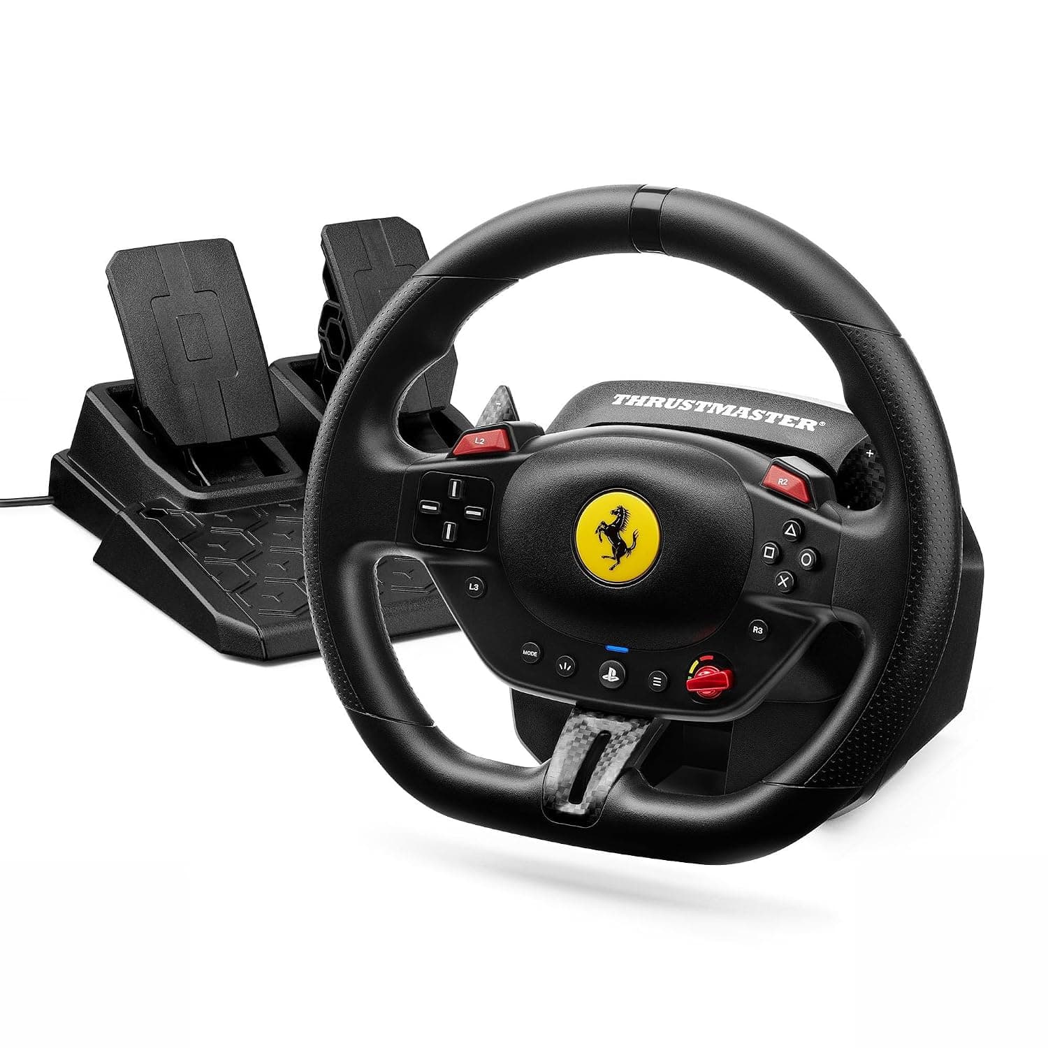 Thrustmaster T98 Ferrari 296 GTB Racing Wheel & Pedals – Official Ferrari Licensed Wheel for PS5, PS4 & PC – Bungee Cord Technology – Manettino Dial with 3 Driving Profiles – Black | Beginner racing wheel, officially licensed by Ferrari, linear resistance, automatic return to centre, paddle shifters