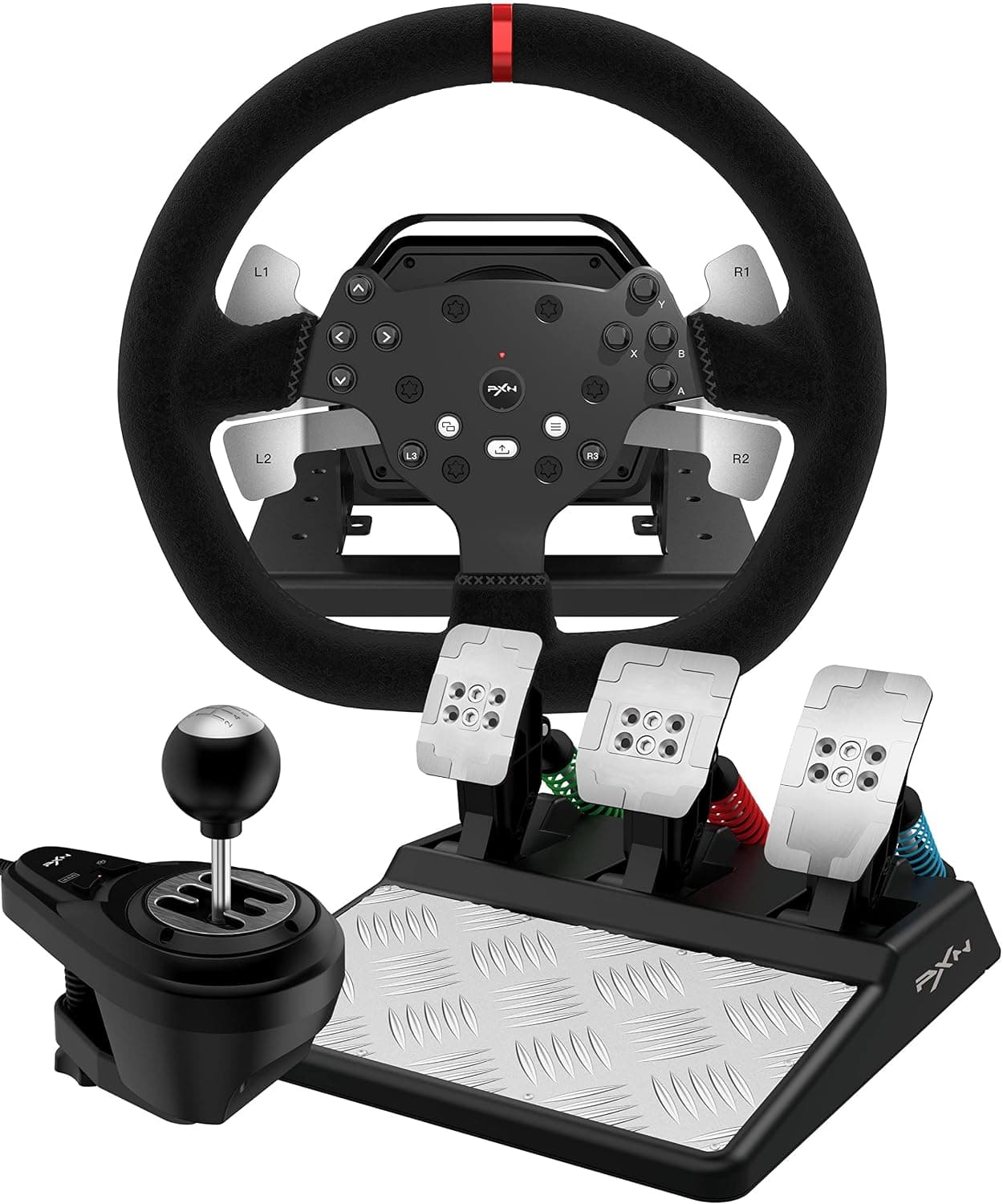 PXN V10 Gaming Steering Wheel with Pedals and Shifter - 3.2Nm Force Feedback Racing Wheel, 270°&900°, 4 Paddle Shifters, Tool App - Compatible with PC, PS4 and Xbox