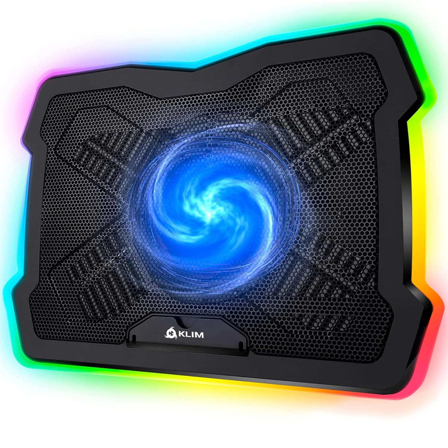 KLIM Ultimate - RGB Laptop Cooling Pad with LED Rim - Gaming Laptop Cooler - USB Powered Fan - Very Stable And Silent - Compatible up to 17" - For PC Mac PS5 PS4 - New Version | Portable Gaming Fan Stand, Compatible with Laptop Console, Say Goodbye to Overheating