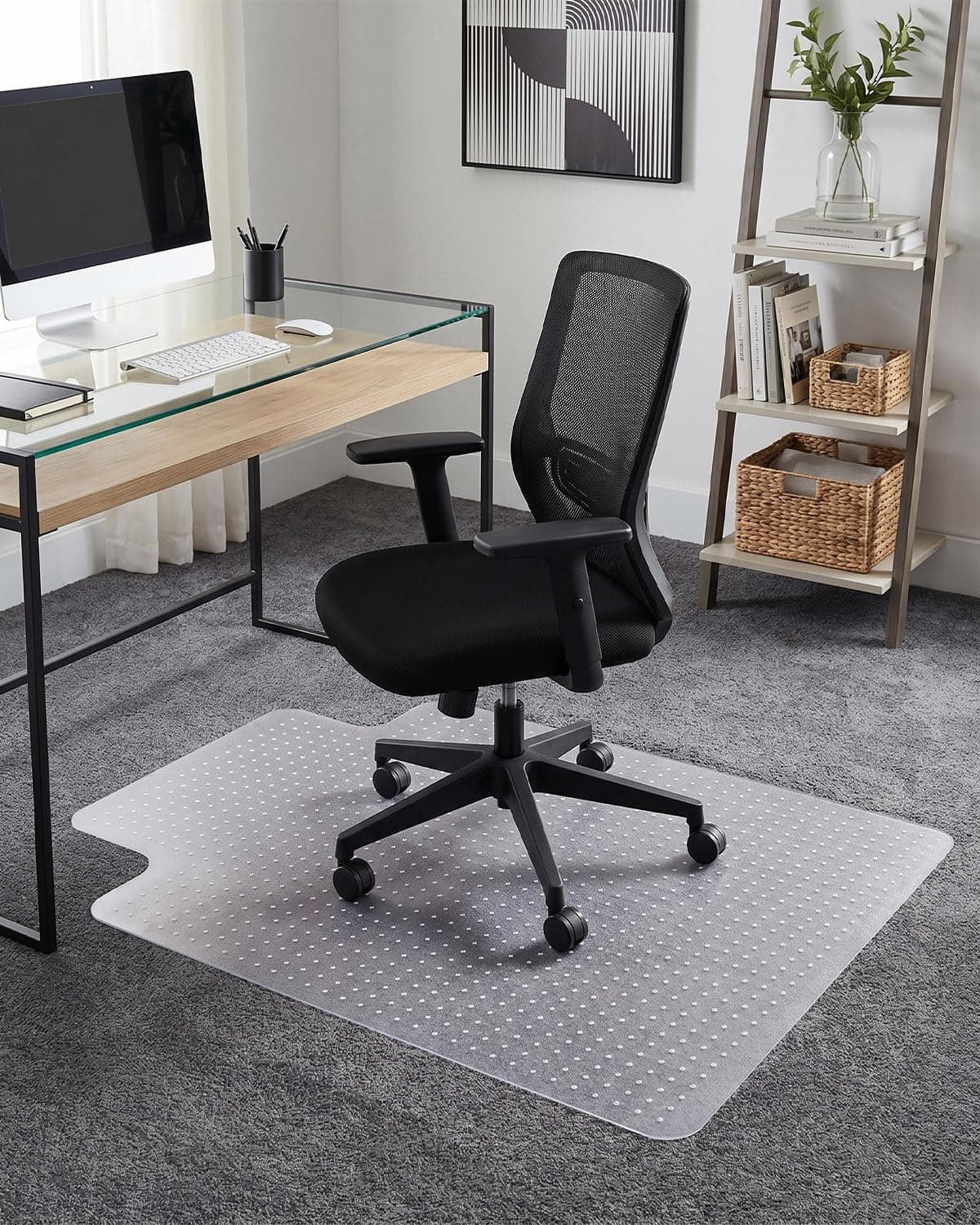 PVC Office Chair Mat for Carpet Floors, 90x120 cm T-Shape Floor Protector for Office Chair, Non-Slip Clear Floor Protectors, Anti-Scratch Floor Protection Mat for Home Office Computer Desk
