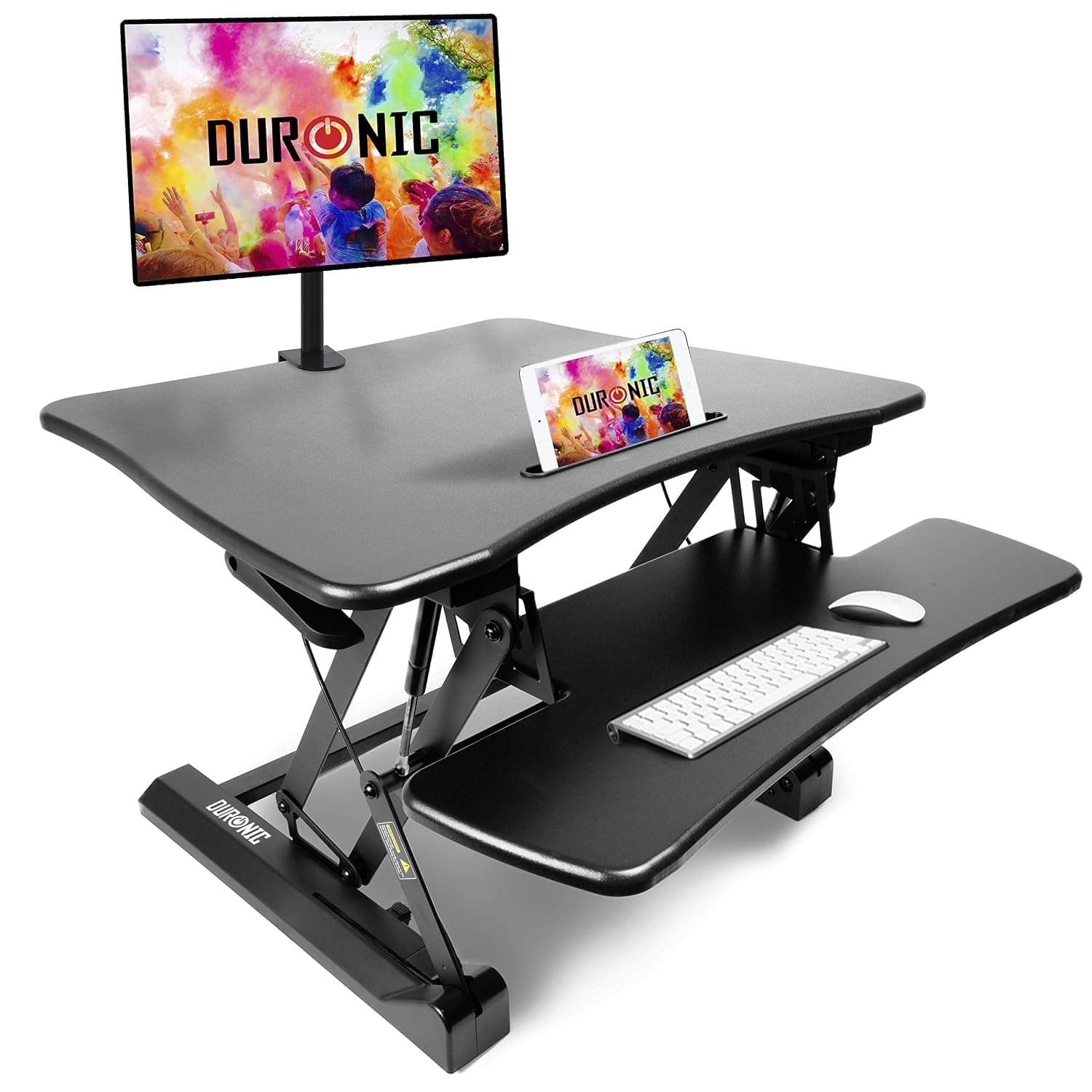 Duronic DM05D3 Sit Standing Computer Workstation | 73 x 59 cm Desk | Height 15 to 50 cm | Ergonomic Monitor Space with Keyboard Mouse Tray | Stable Steel Construction