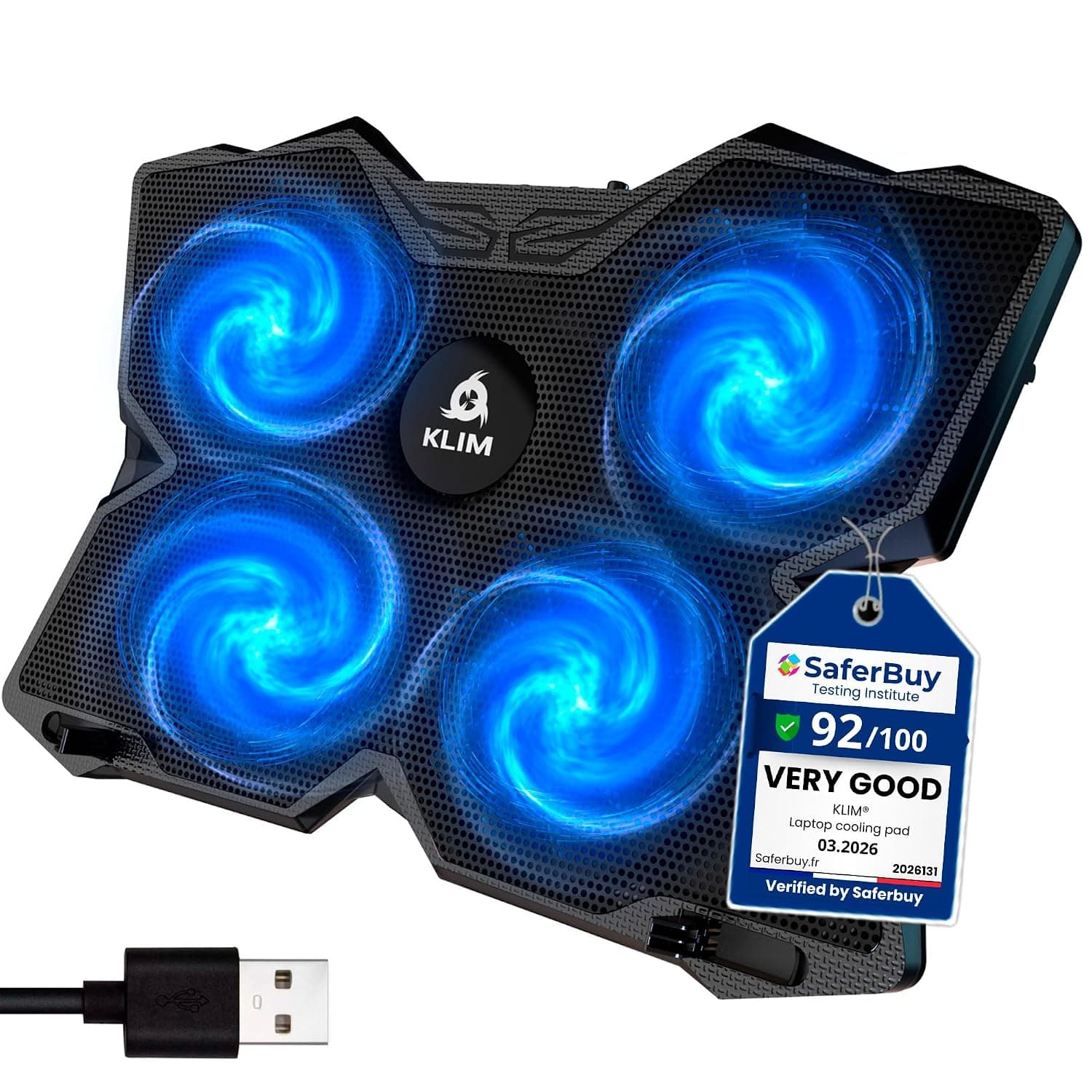 KLIM Wind Laptop Cooling Pad - More Than 500 000 Units Sold - New Version - The Most Powerful Rapid Cooling - Laptop Stand with 4 Fans at 1200 RPM - USB Fan - PS5 PS4 - Blue