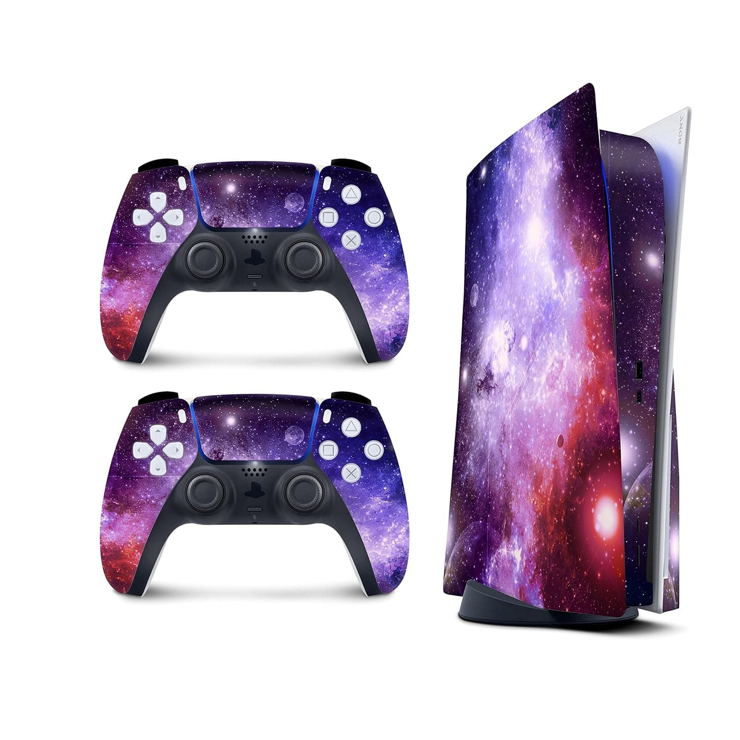 PS5 Purple Galaxy Skin for Playstation 5 Console and 2 Controllers, Space Skin Vinyl 3M Decal Stickers Full wrap Cover (Disk Edition) (Disc Version)