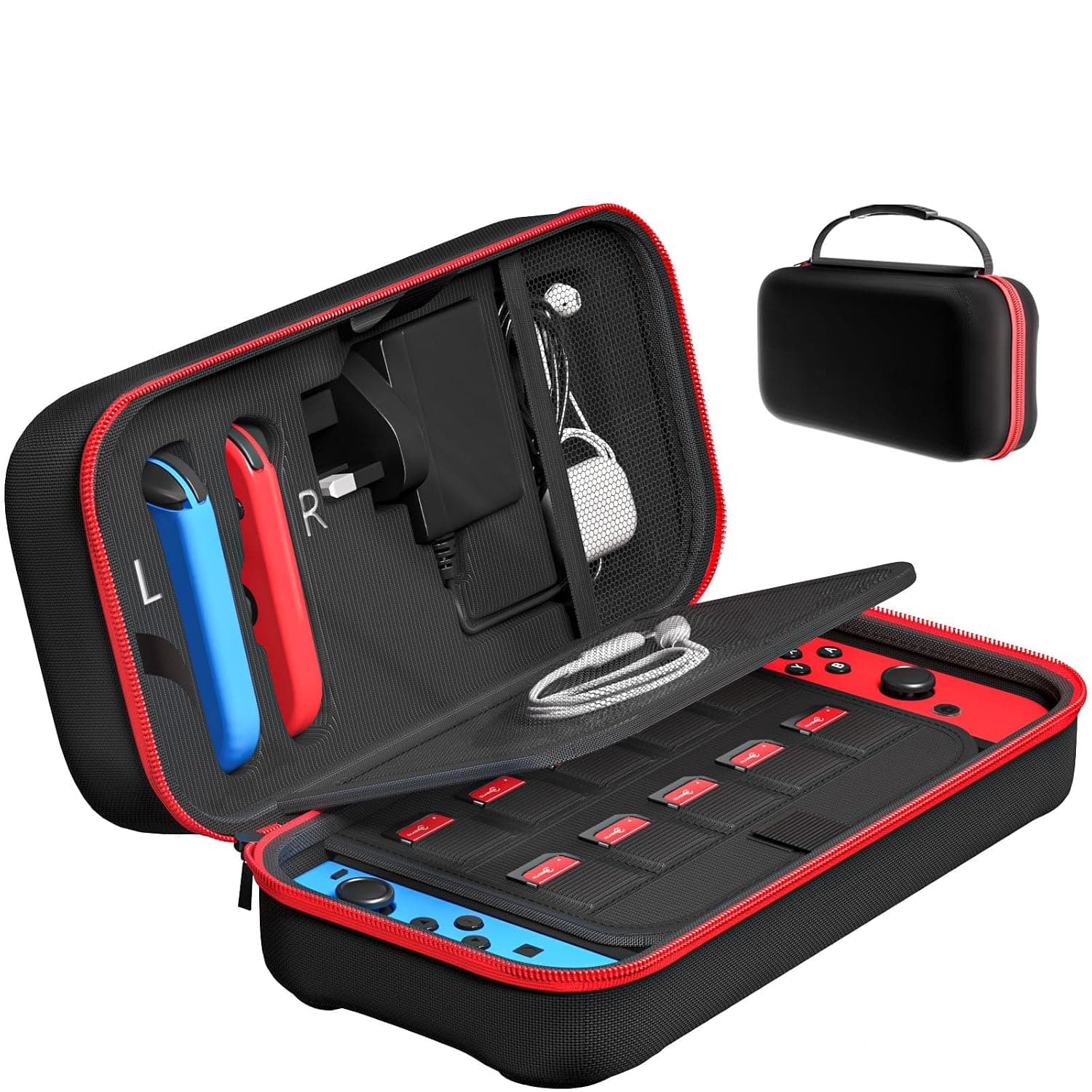 Fenolical Switch Carrying Case Compatible with Nintendo Switch/Switch OLED, Fit Joy-Con and AC Adapter, Portable Hard Shell Pouch Carrying Travel Game Bag with 20 Game Cartridge