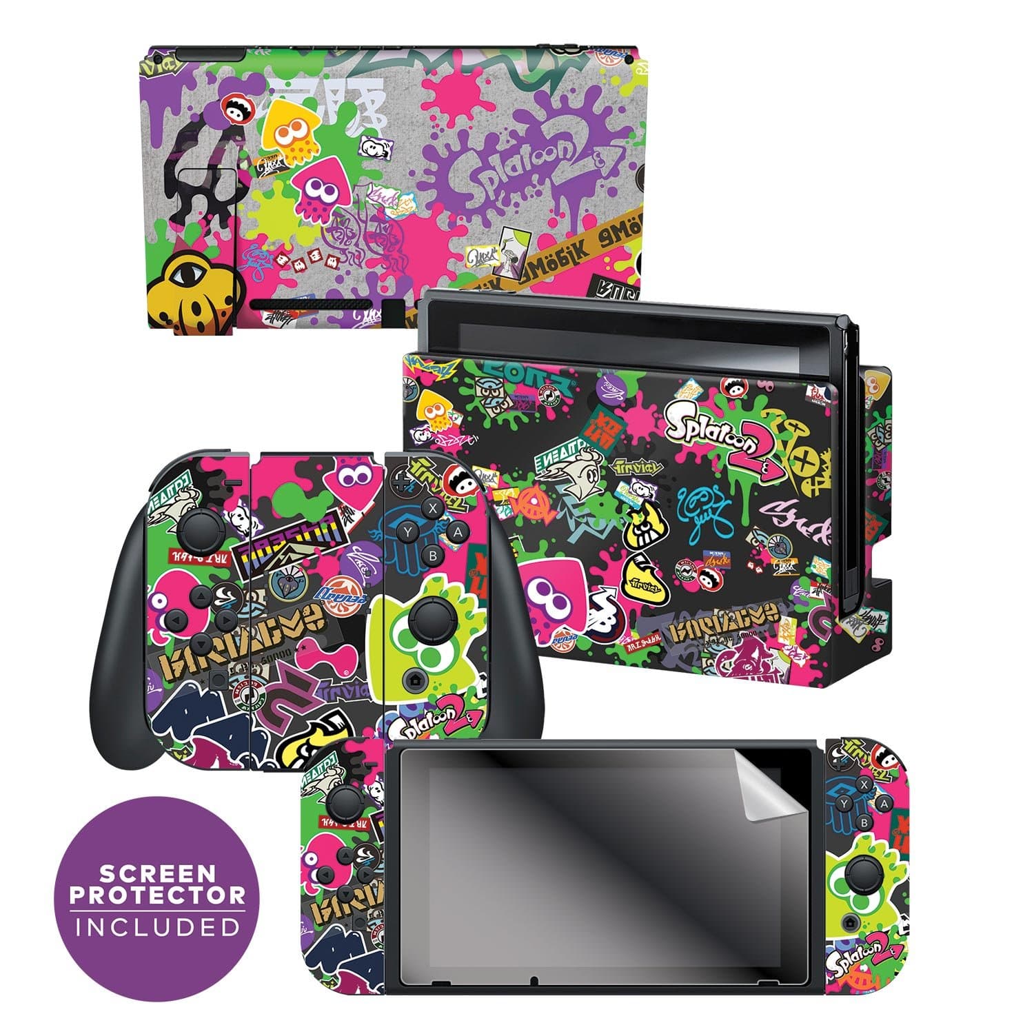 Nintendo Switch Skin & Screen Protector Set - Splatoon 2 "Stick Em' Up" - Nintendo Switch