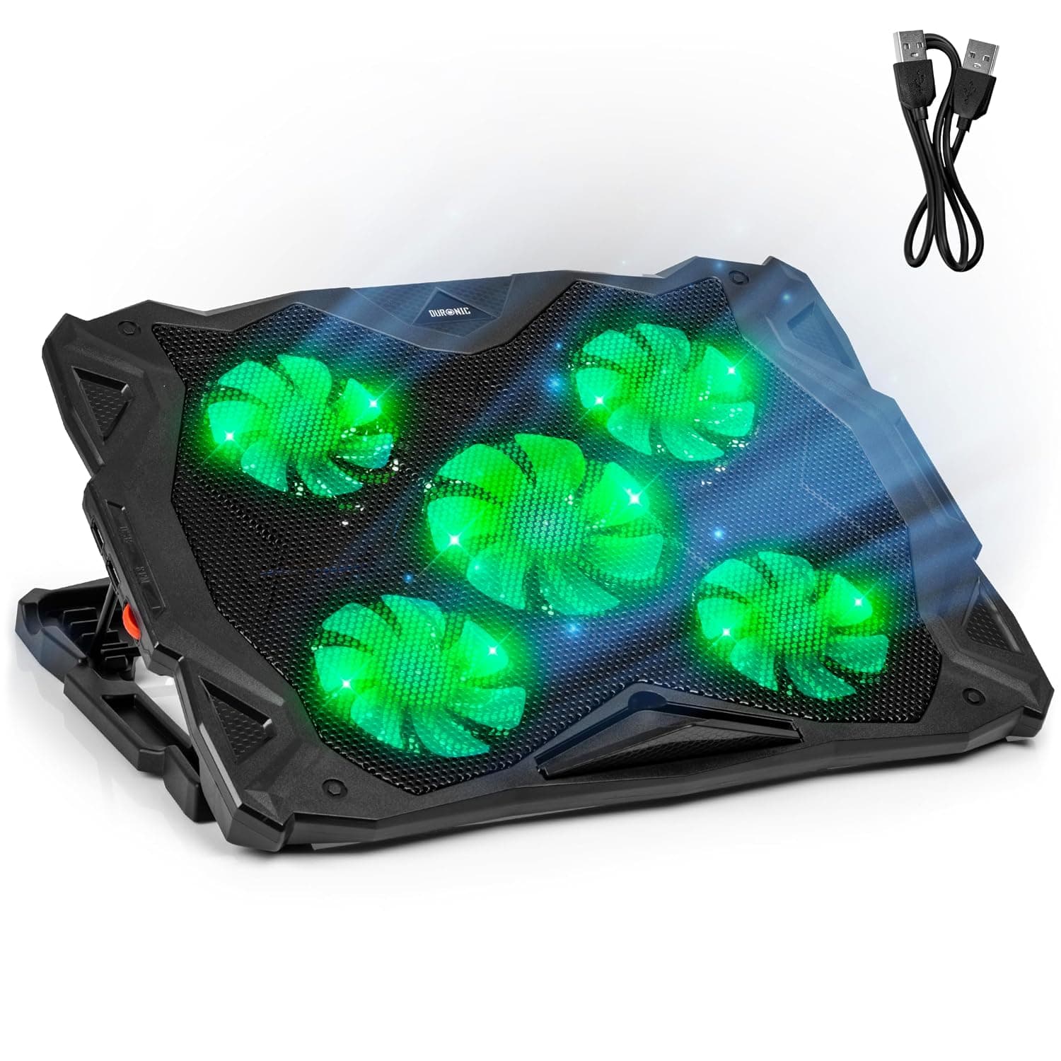 Duronic Laptop Cooling Pad LC1, Ergonomic Cooler with 5 Quiet Cooling Fans, Lightweight, Adjustable Height and LED lights, Perfect for Work, Study and Gaming