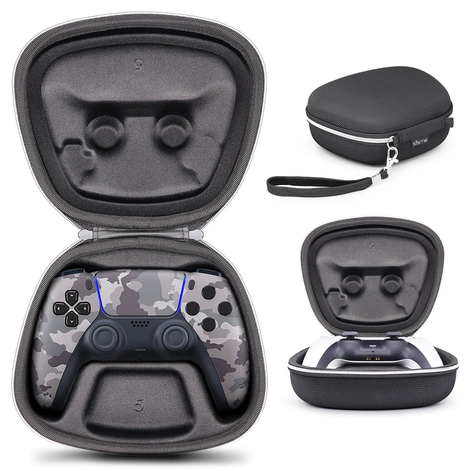 sisma Travel Case Compatible with PS5 DualSense Wireless Controller, PlayStation 5 Controller Holder Home Safekeeping Protective Cover Storage Case Black Carrying Bag