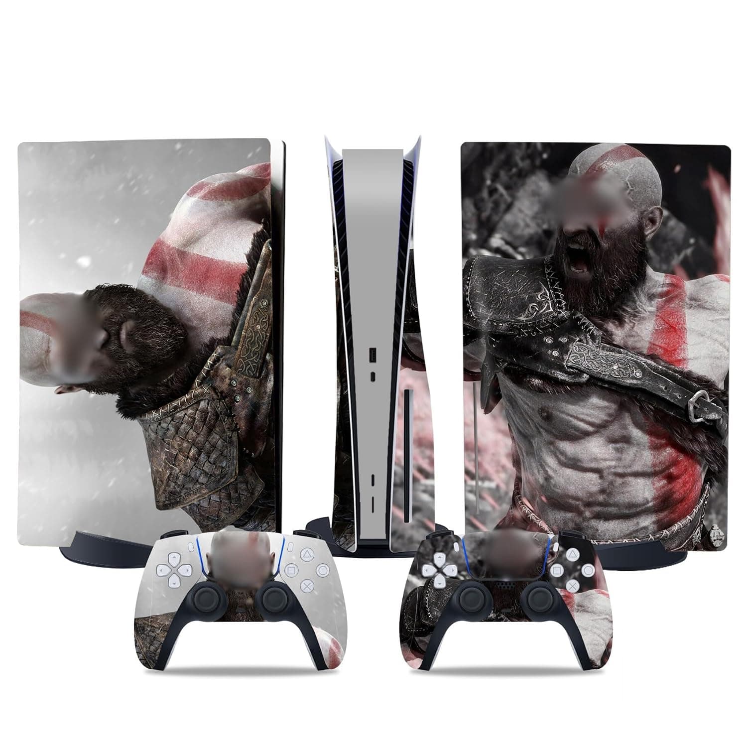 MaD Vision® Extra-Durable Skin Kit for PlayStation 5 (PS5) Disc | Matte Vinyl Decal Set for Console + 2 Controllers - GOW|Kratos Design