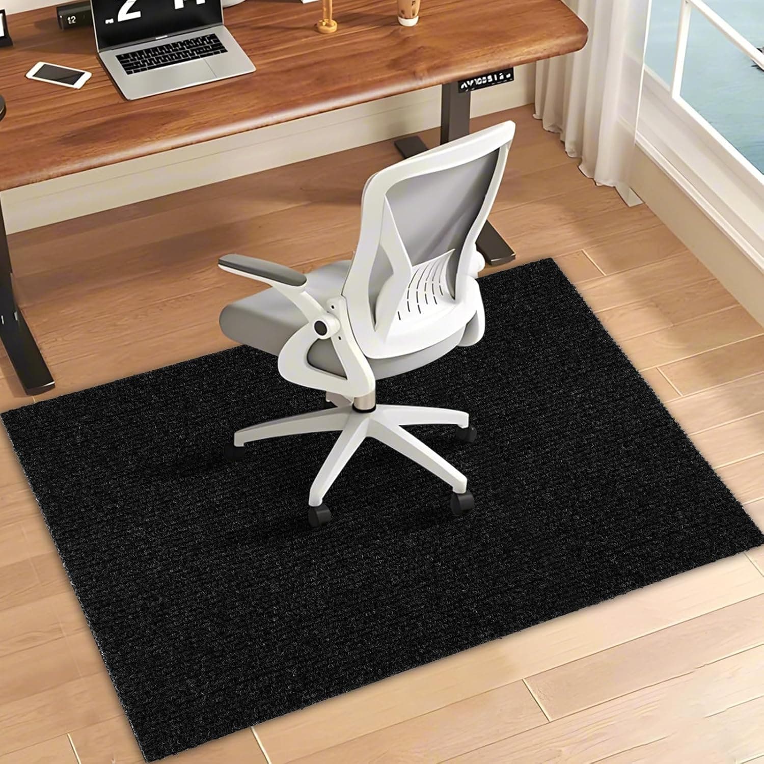 AKOLAFE Office Chair Mat for Carpet Protector 150 x 90cm Desk Computer Chair Mat Anti Skidding Floor Mats Dark Grey TPE Single Stripe for Carpeted and Hardwood Floors