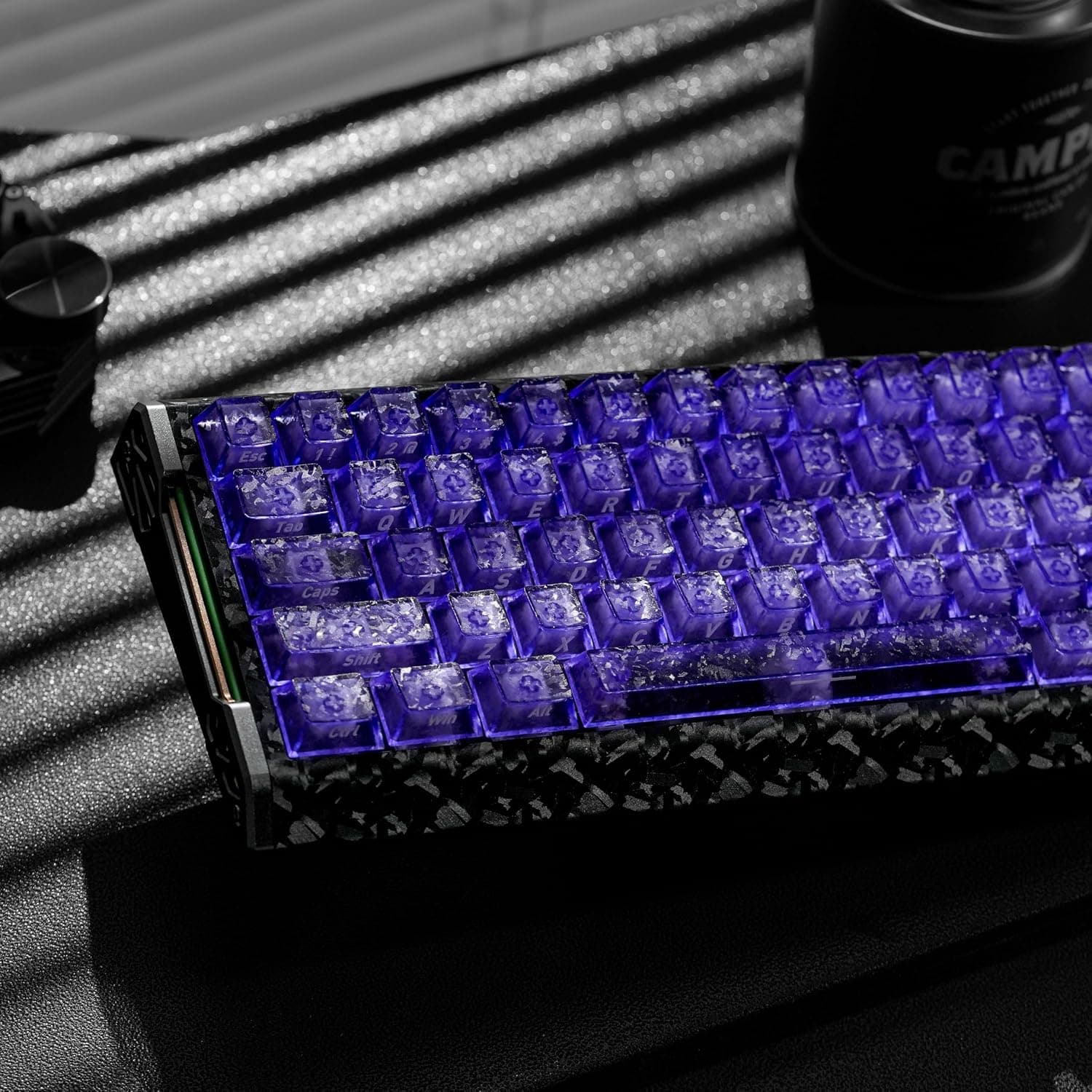 GEKUCAP Purple Transparent Keycaps, Shine Through Keyboard Keycaps | Carbon Fiber Side Printed Cherry Profile PC Keycap Set 119 Keys for MX Switch Mechanical Keyboards