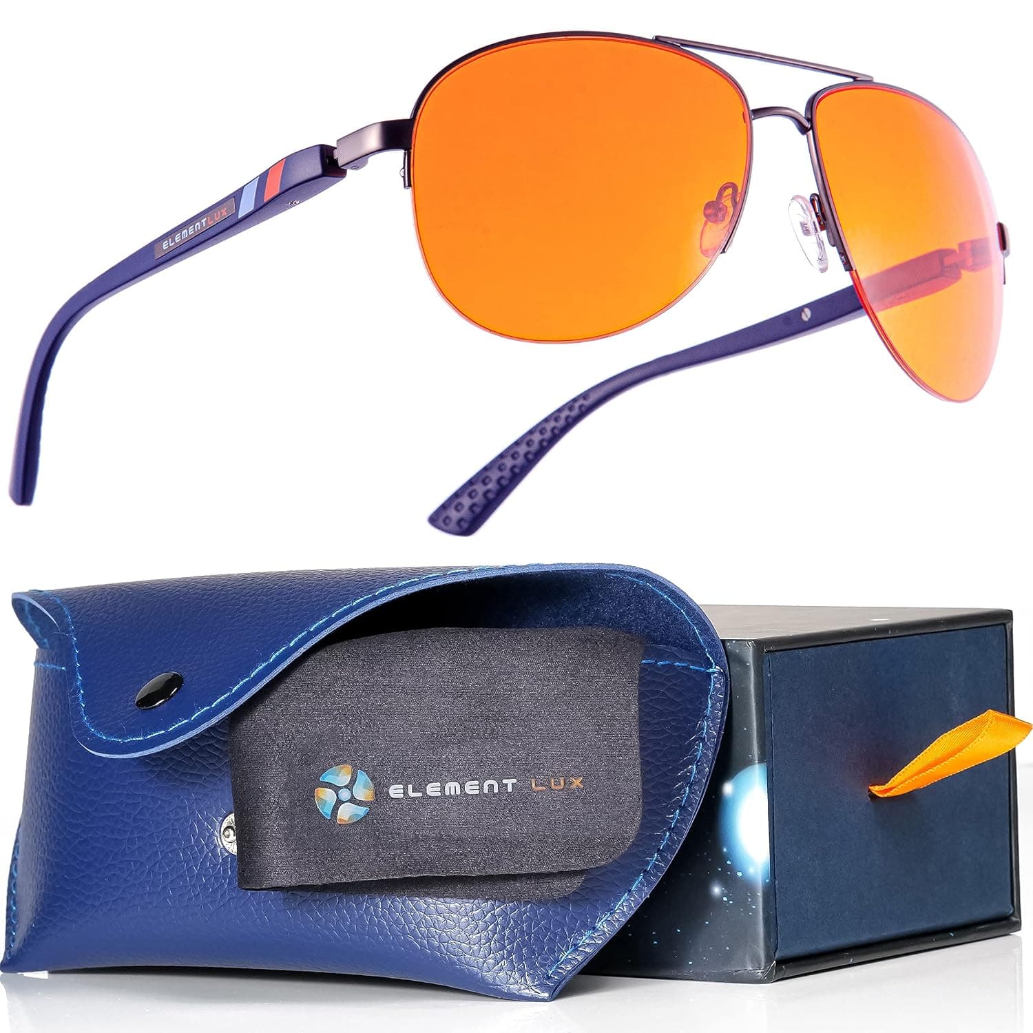 Element Lux Blue Light Blocking Glasses - 99% Amber Blue Blocker Glasses - Better Sleep, Gaming, Eye Strain, Computer, Dark Amber., 62mm