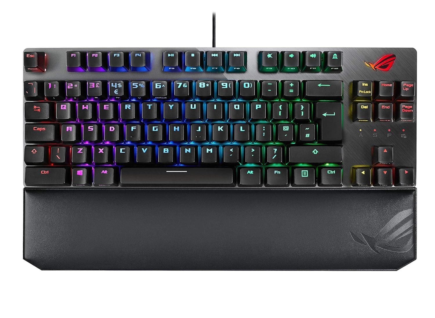 ASUS ROG Strix Scope TKL Deluxe 80 RGB Gaming Mechanical Keyboard, Cherry MX Red Switches, ABS Keycaps, Detachable Cable, Wider Ctrl Key, Stealth Key, Wrist Rest, Macro Support-Black, UK Layout