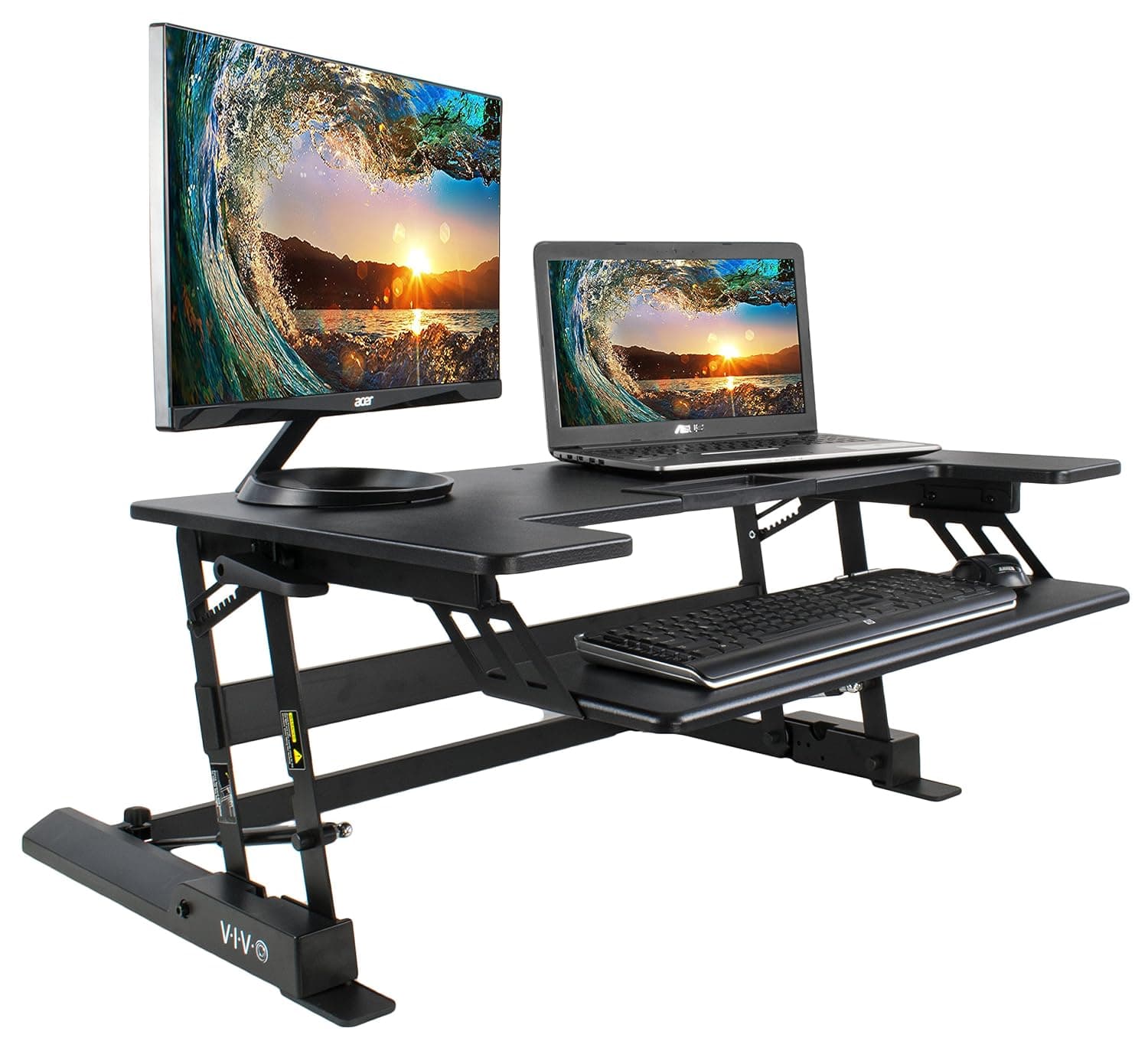 Vivo Adjustable Height Standing Desk Sit Stand Gas Spring Converter Upright 36" Workstation Table Fits Double Monitor (Desk-V000b)