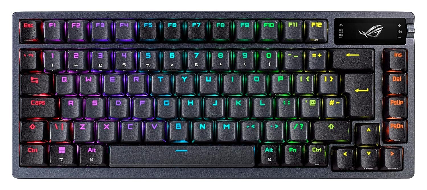 ASUS ROG Azoth 75% Custom Gaming Keyboard with Mechanical Switches | 75% wireless mechanical keyboard with OLED display, hot-swappable switches, gasket mount, and tri-mode connectivity.