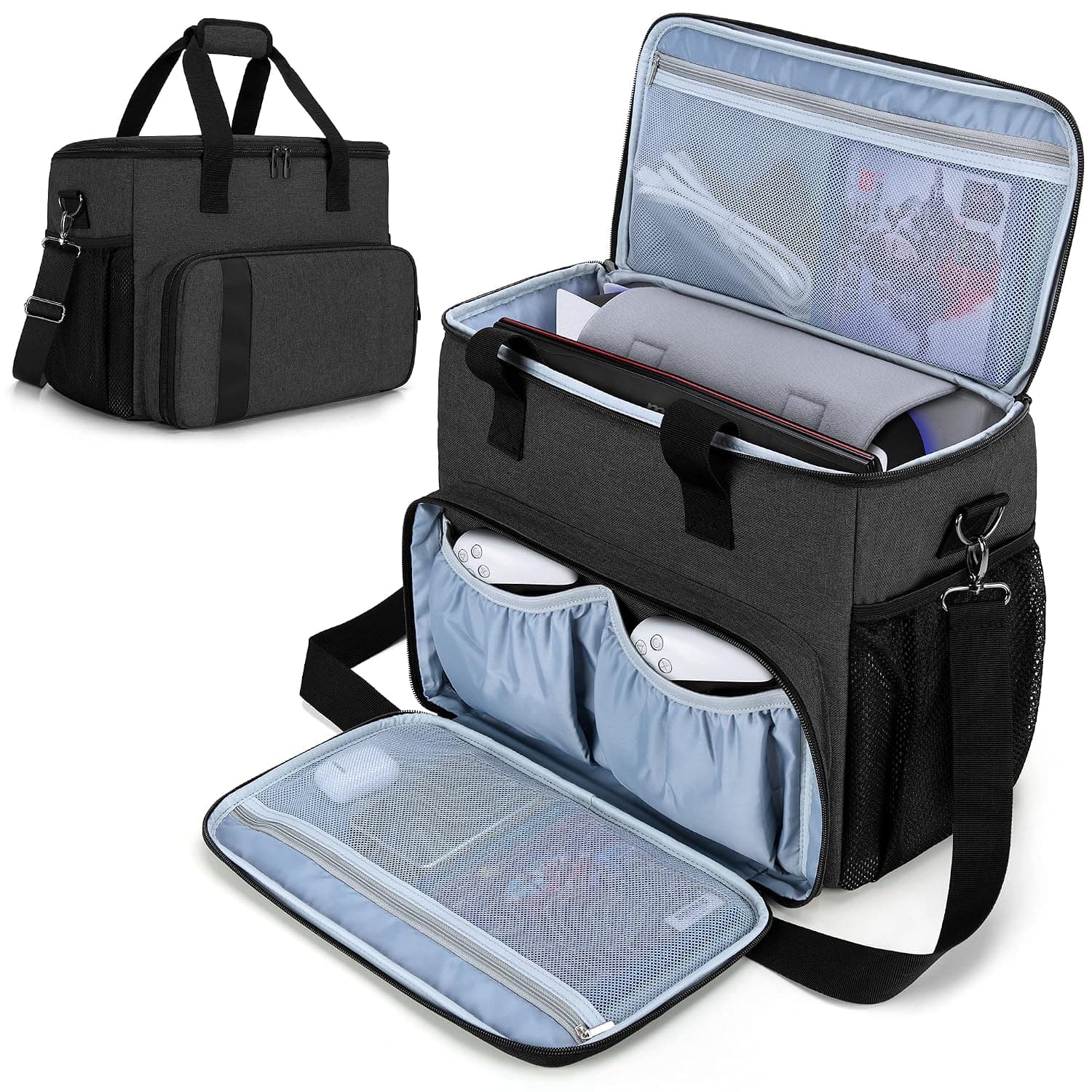 CURMIO Travel Carrying Case Compatible with PS5, Game Storage Bag, Black | Compatible with PS4/ PS4 Pro/ Xbox Series S/ Xbox One/ Xbox 360, for Console/ Controller & Accessories
