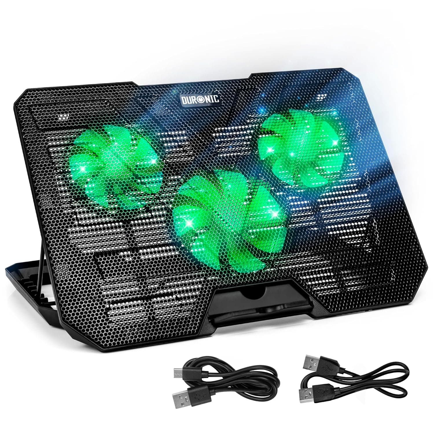 Duronic Laptop Cooling Pad LC3, Ergonomic Cooler Stand for 14"-17.3" Laptops, Adjustable 1400 RPM Fan Speed, 6 Height Levels, LED Lights, Lightweight and Sleek Design for Work, Study, and Gaming