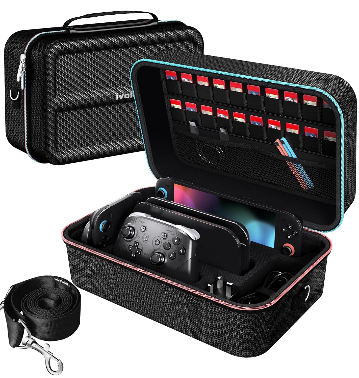 ivoler Carrying Storage All in One Case for Nintendo Switch 2, Portable Traveler Deluxe Carrying-All Protective Hard Messenger Bag Soft Lining Pouch 20 Games for Console & Accessories