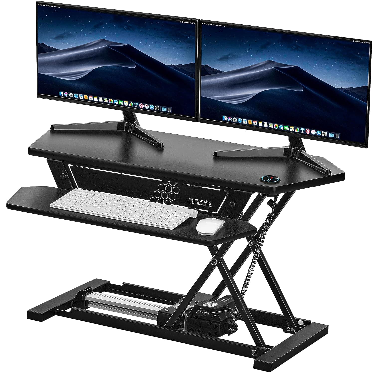 VERSADESK UltraLite Standing Desk Converter, 36" Electric Height-Adjustable Desk Riser, Sit to Stand Desktop with Keyboard and USB Port, 36 x 24 Inches, Black