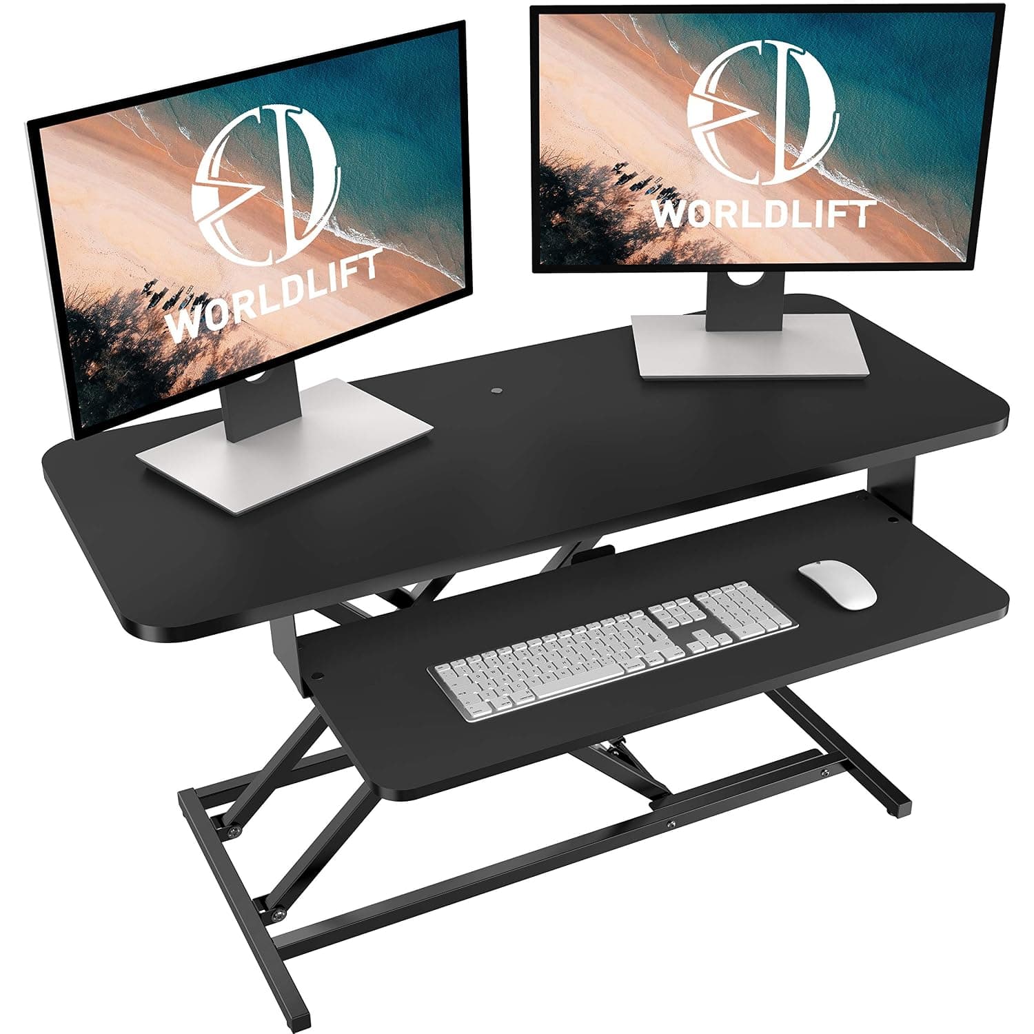 WORLDLIFT Standing Desk Converter - 37.4" Height Adjustable Ergonomic Sit Stand Desk Converter Stand Up Desk Riser, Standing up Workstation with Keyboard Tray