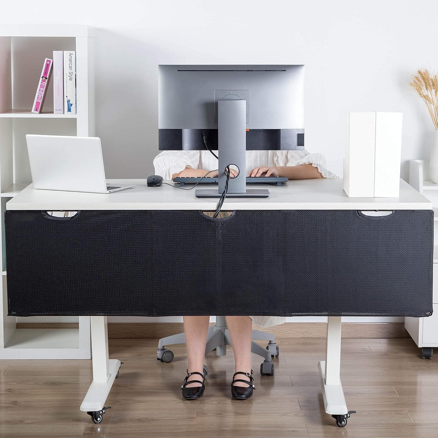 HumanCentric Under Desk Cable Management Sleeve & Privacy Panel – 60 Inches | Organize and Hide Wires with a Fabric Net Instead of J Channels and Wire Trays