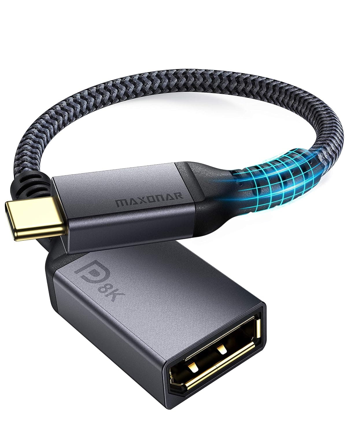 Maxonar USB C to DisplayPort Adapter 8K@60Hz DP1.4 4K@60Hz/144Hz/120Hz 5K@60Hz 2K@240Hz Thunderbolt 3 to DisplayPort Adapter HBR3 DSC for M1 MacBook Mac mini Dell XPS Razer Blade MSI VESA Certified