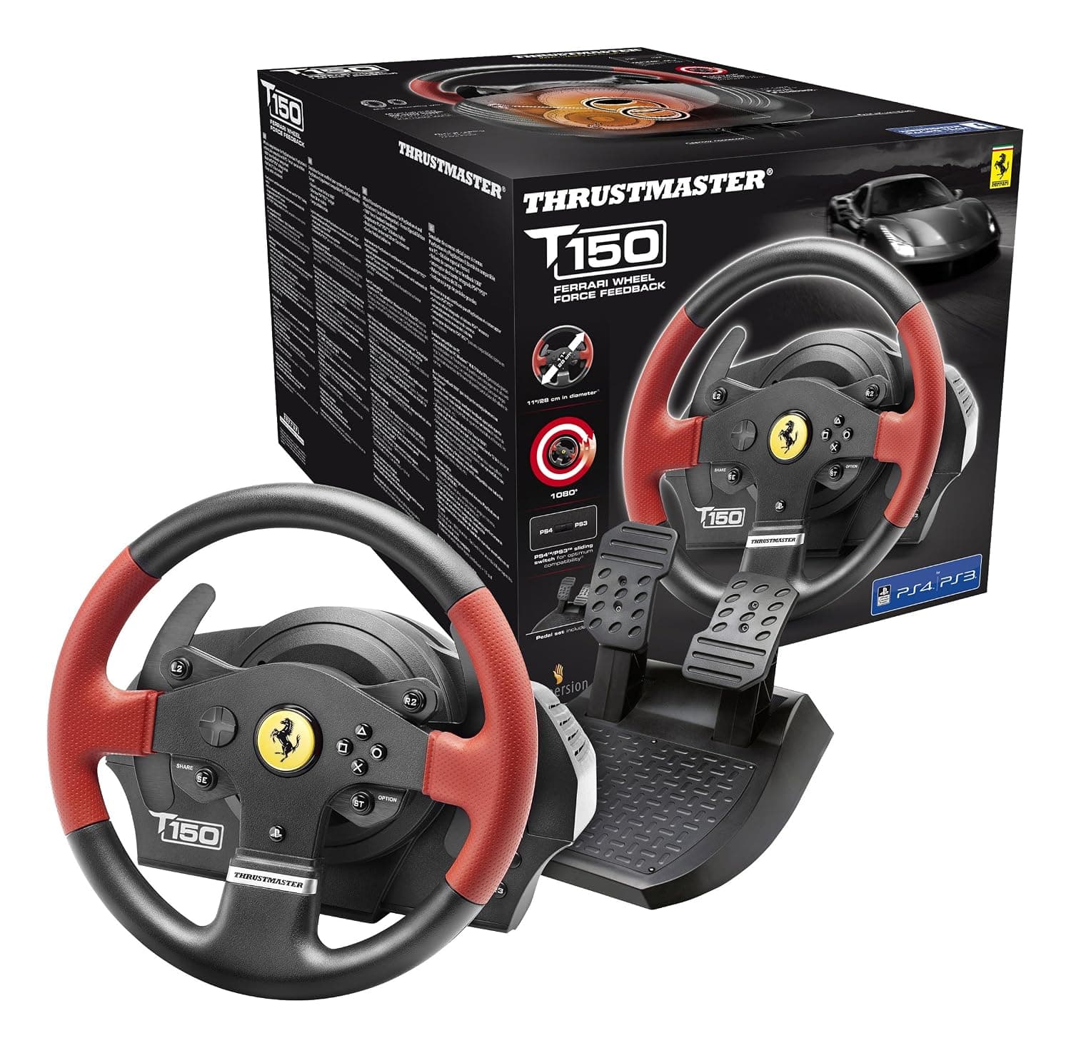 Thrustmaster T150 Ferrari Edition Force Feedback Racing Wheel with 2 Pedals set - for PS4/PS3 and PC - UK Version