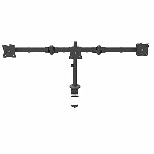 StarTech Desk Mount Triple Monitor Arm up to 27in, 8kg/17.6lb (ARMTRIO) | Ergonomic VESA 3 Monitor Mount up to 27" (8kg/17.6lb), Articulating & Height Adjustable Pole, Desk Clamp/Grommet