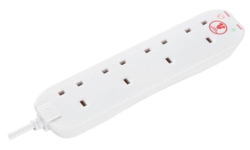 Masterplug Four Socket Extension Lead, 4 Metre Cable, Surge Protection, Power and Surge LED Indicators, Unswitched, 4-Way Plug Extension Cable, Power Strip, White, 13A, 4G, 4m, SRG44N