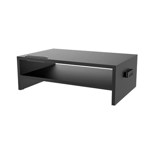 GRIFEMA GB1052 Wood Monitor Stand Riser with Smartphone Holder, 2 Tier Storage, Cable Management for Computer, Notebook, iMac, Black