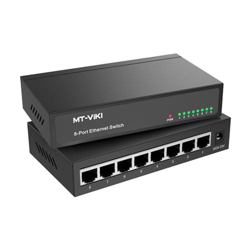 MT-VIKI 8 Port Gigabit Ethernet Switch, Unmanaged Network Switch Splitter, Desktop/Wall-Mount, Metal Casing, Fanless, Plug and Play