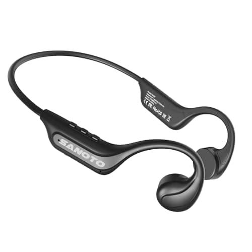 SANOTO Bone Conduction Headphones Bluetooth Open Ear Headphones with Mic, EQ Mode Switching Lightweight Bone Conduction Earbuds IP65 Waterproof Sport Wireless running headphones Cycling Workout