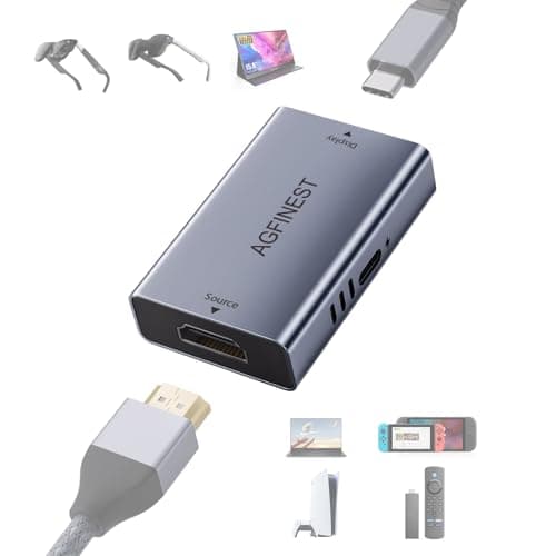 HDMI to USB-C Adapter for AR Glasses - 4K@120Hz 8K@60Hz 2K@240Hz HDMI → USB-C for Laptop Fire TV Stick PS5 Xbox Switch to XREAL Rokid VITURE Portable Monitor, Alu. alloy, Power Cable Included