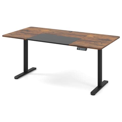 CASART Electric Height Adjustable Standing Desk, Ergonomic Sit Stand Desk with Memory Control, Cable Hole & Anti-Collision Design, Stand up Workstation for Home Office (Rustic Brown+Black, 140 x 70cm)
