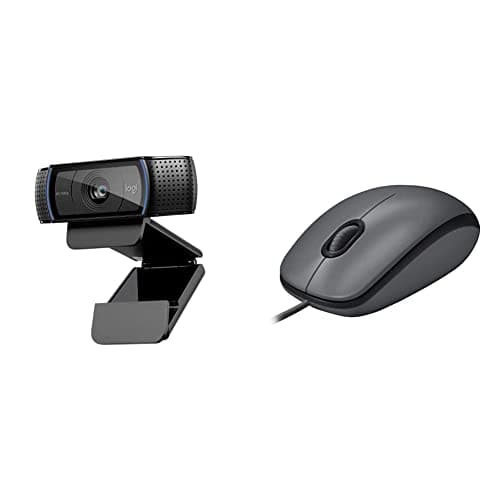 Logitech C920 HD Pro Webcam, Full HD 1080p/30fps Video Calling, Black & M100 Wired USB Mouse, 3-Buttons,1000 DPI Optical Tracking, Ambidextrous, Compatible with PC, Mac, Laptop - Grey